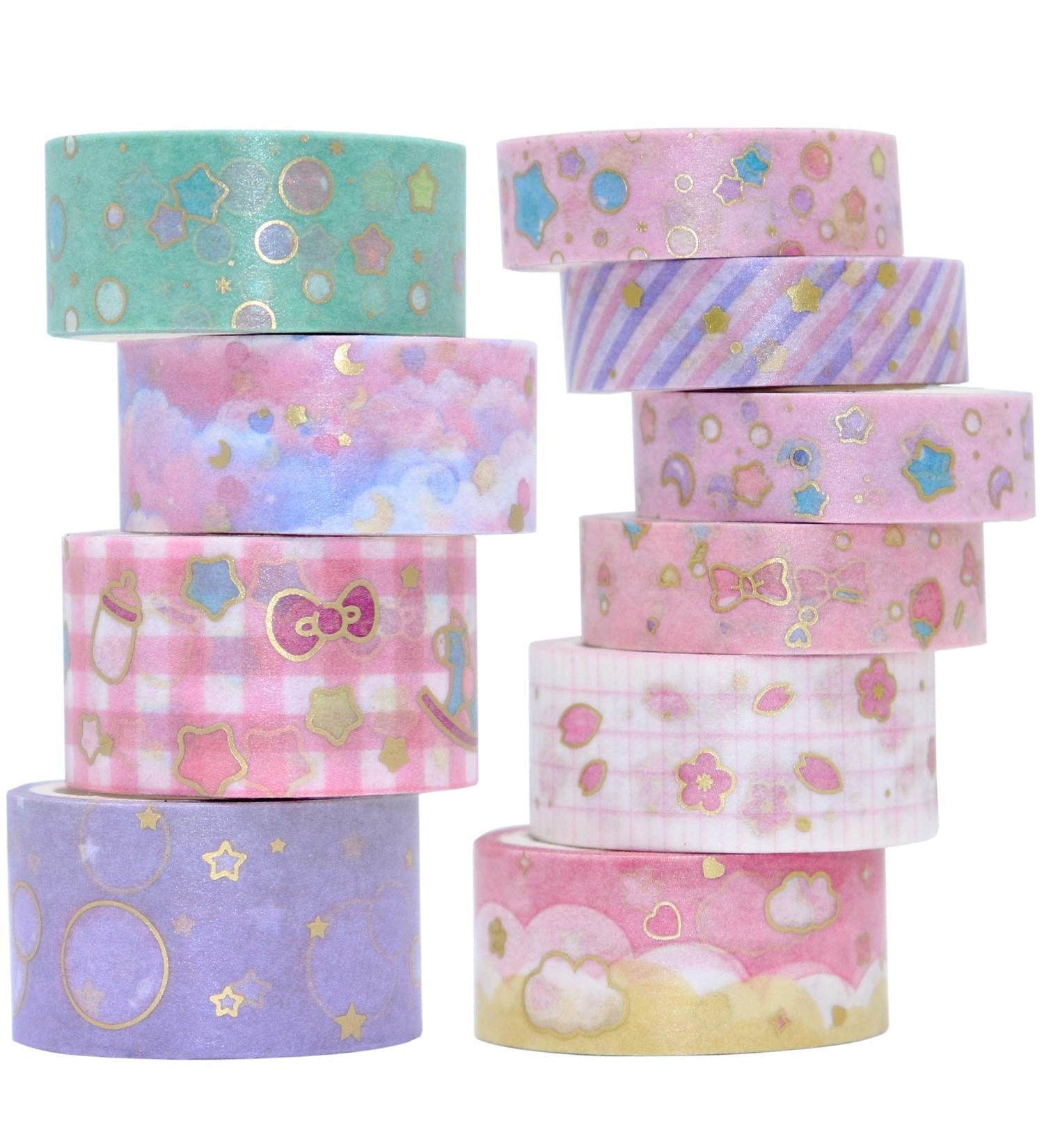 VEYLIN 10Rolls Gold Foil Washi Tape  Pastel Decorative Masking Tape for Gift Wrappings Pink Gold - Buy Online on SooperMarket.com