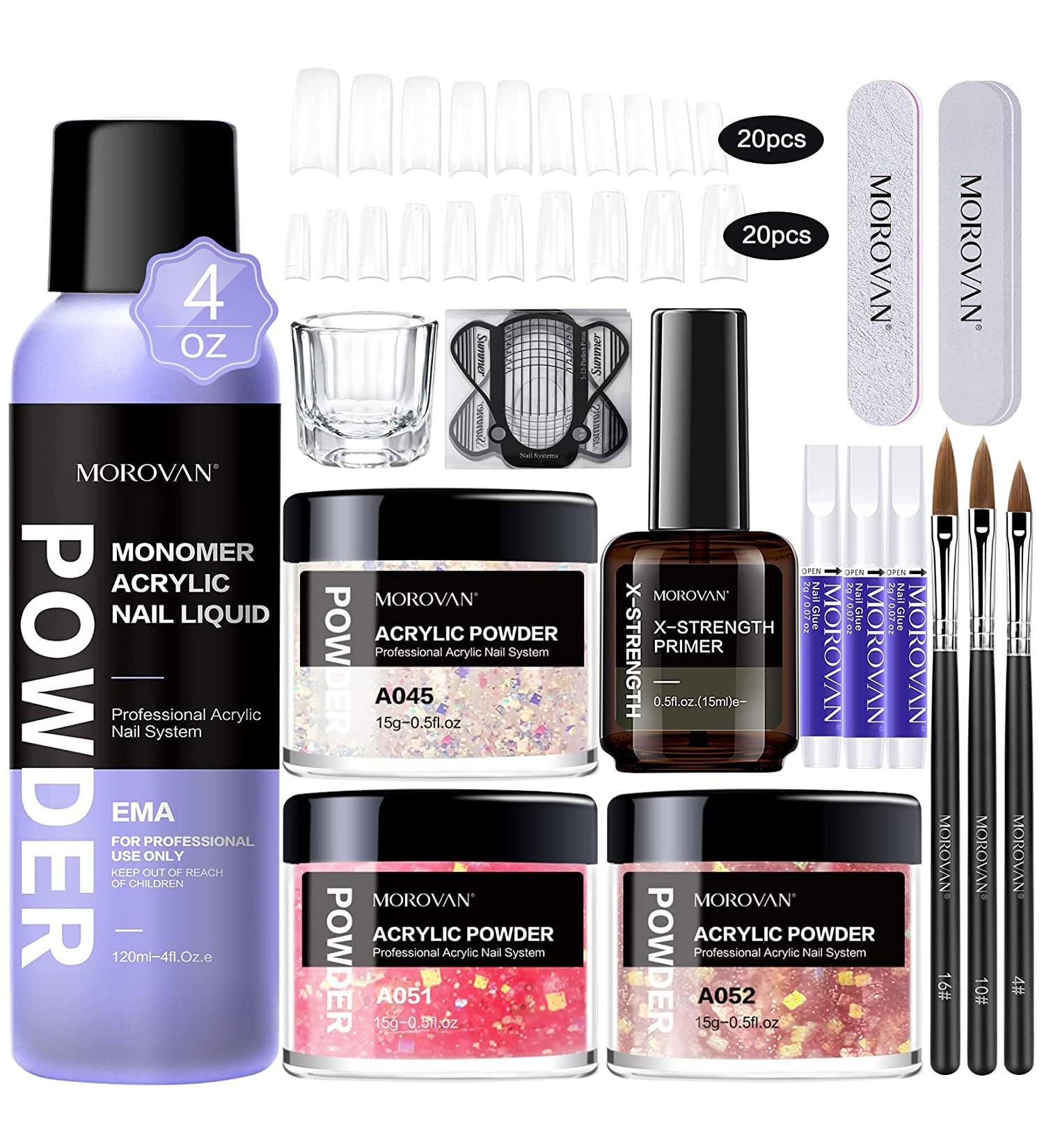Movoran Acrylic Nail Kit for Beginners - 3 Colors Powder & Liquid Set with Brush Cleaner - Ideal for Nail Extension - Professional Nail Kit for Everything - Buy Online on SooperMarket.com