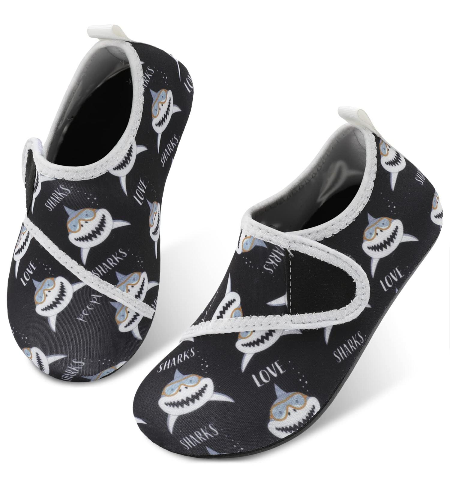 JIASUQI Kids Water Shoes - Quick Dry Barefoot Aqua Socks for Beach & Pool | Black Shark Design | Size 8.5/9 UK Child - Buy Online on SooperMarket.com