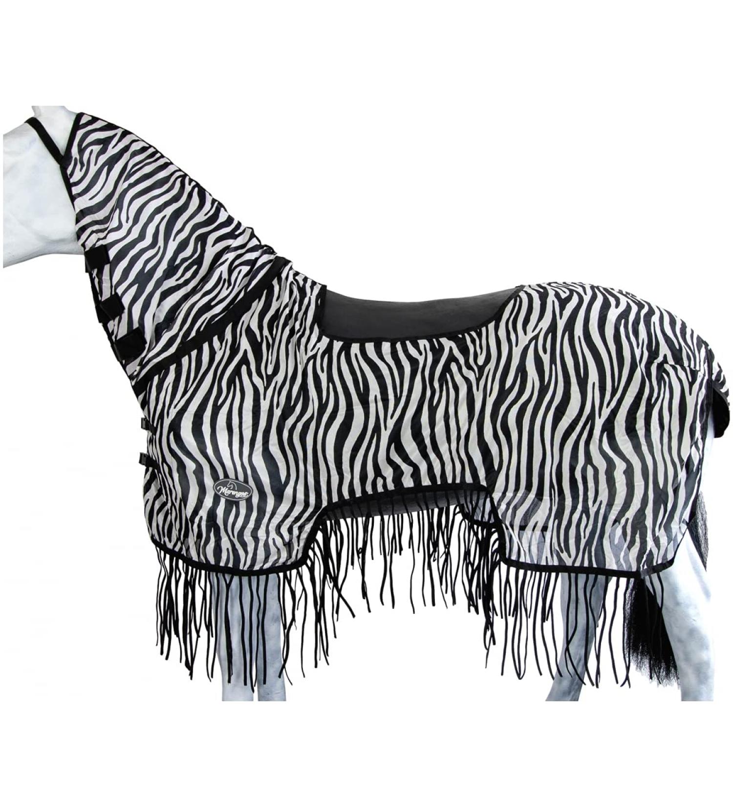 Marengos Zebra Fly Outdoor Ceiling | Insect Protection Horse Blanket with Saddle Cutout & Neck | Fine-Meshed | Black & White | 155 cm - Buy Online on SooperMarket.com