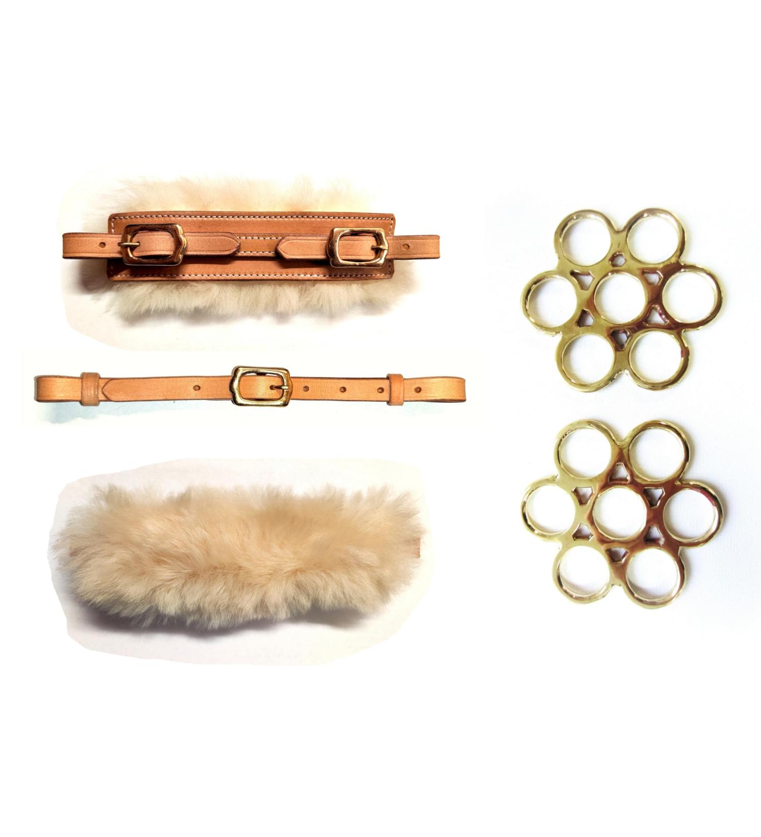 Buy PS Horse Article Set - Bitless Bridle with Flower Brass & Real Sheepskin - Gold Fittings | International Shipping Available - Buy Online on SooperMarket.com