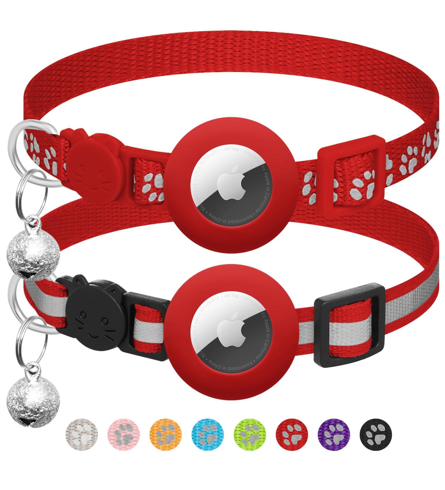 Reflective Airtag Cat Collar with Bell - Adjustable 17.8-30.5 cm - Safety Buckle for Cats - GetaWay Solids in Red & Monochrome - Buy Online on SooperMarket.com