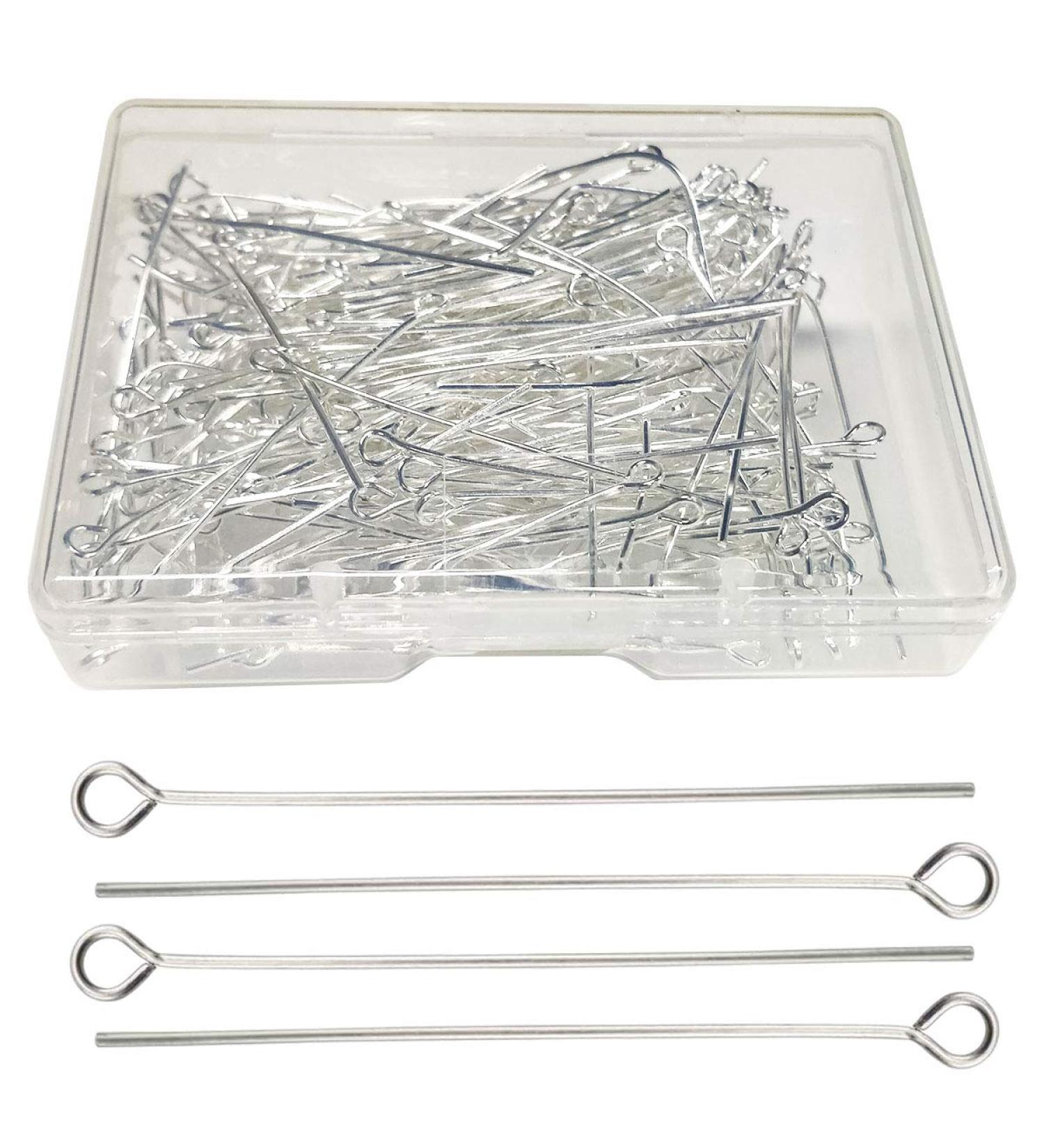 200Pcs Eye Pin Open Eye Pins Head Pins for DIY Jewelry Making 1.6inch/40mm (Silver)
