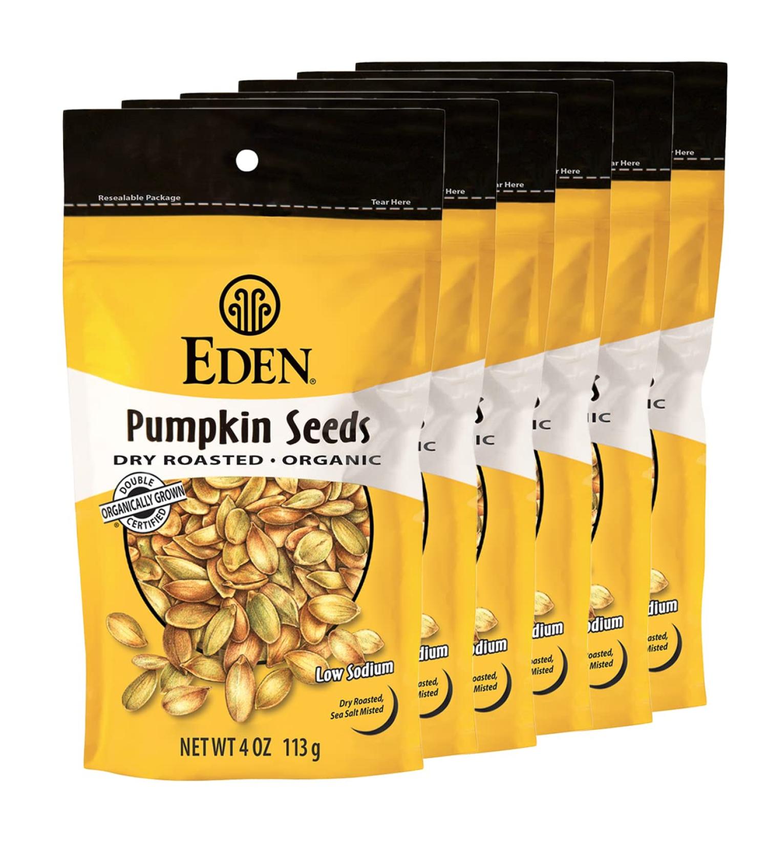 Eden Organic Dry Roasted Pumpkin Seeds - Lightly Salted 4 oz (6-Pack) - Buy Online on SooperMarket.com