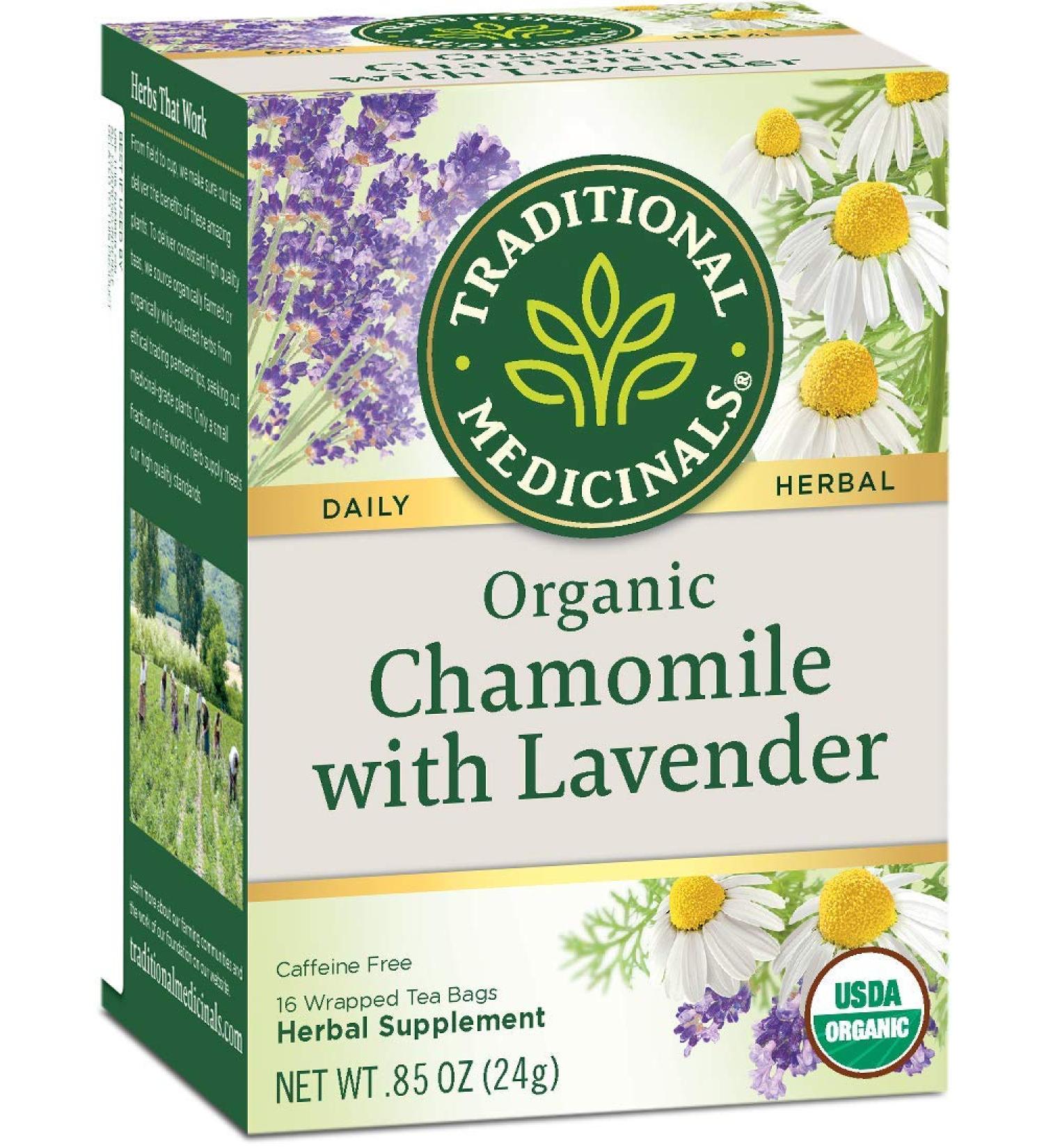 Organic Chamomile Lavender Herbal Tea - Caffeine Free | 16 Wrapped Bags | Traditional Medicinals - Buy Online on SooperMarket.com