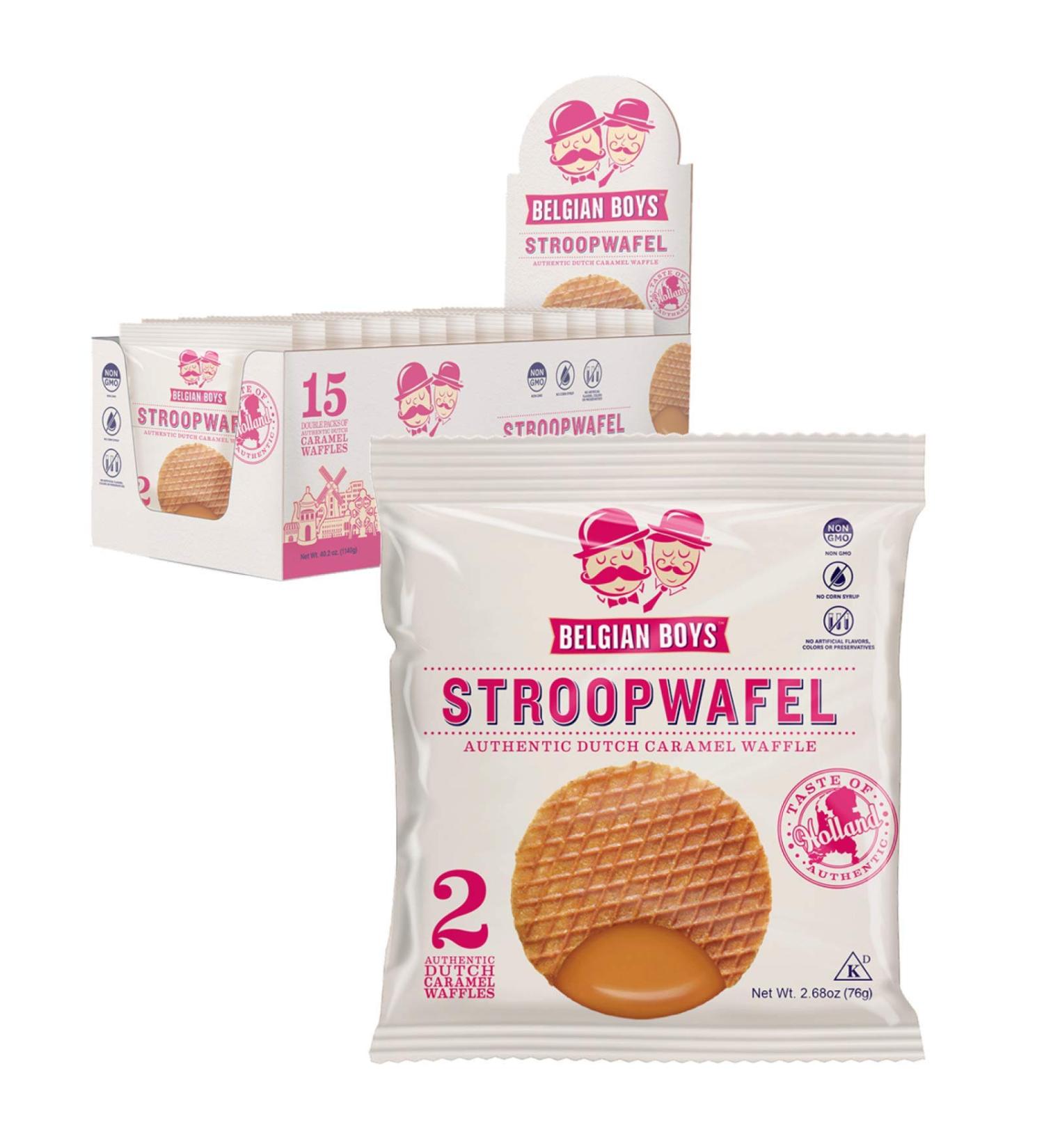 Belgian Boys Dutch Caramel Stroopwafel Duo - 30 Individually Wrapped Waffle Cookies - Non-GMO & Vegetarian (Case of 15) - Buy Online on SooperMarket.com