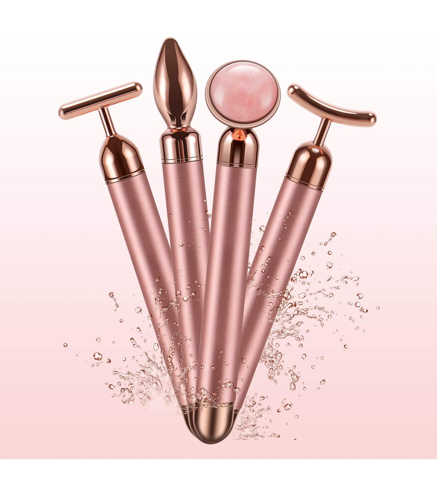 4-IN-1 24k Golden Face Roller Massager for Face, Eye, Arm, Nose - Rose Gold Skin Care Tool - Buy Online on SooperMarket.com