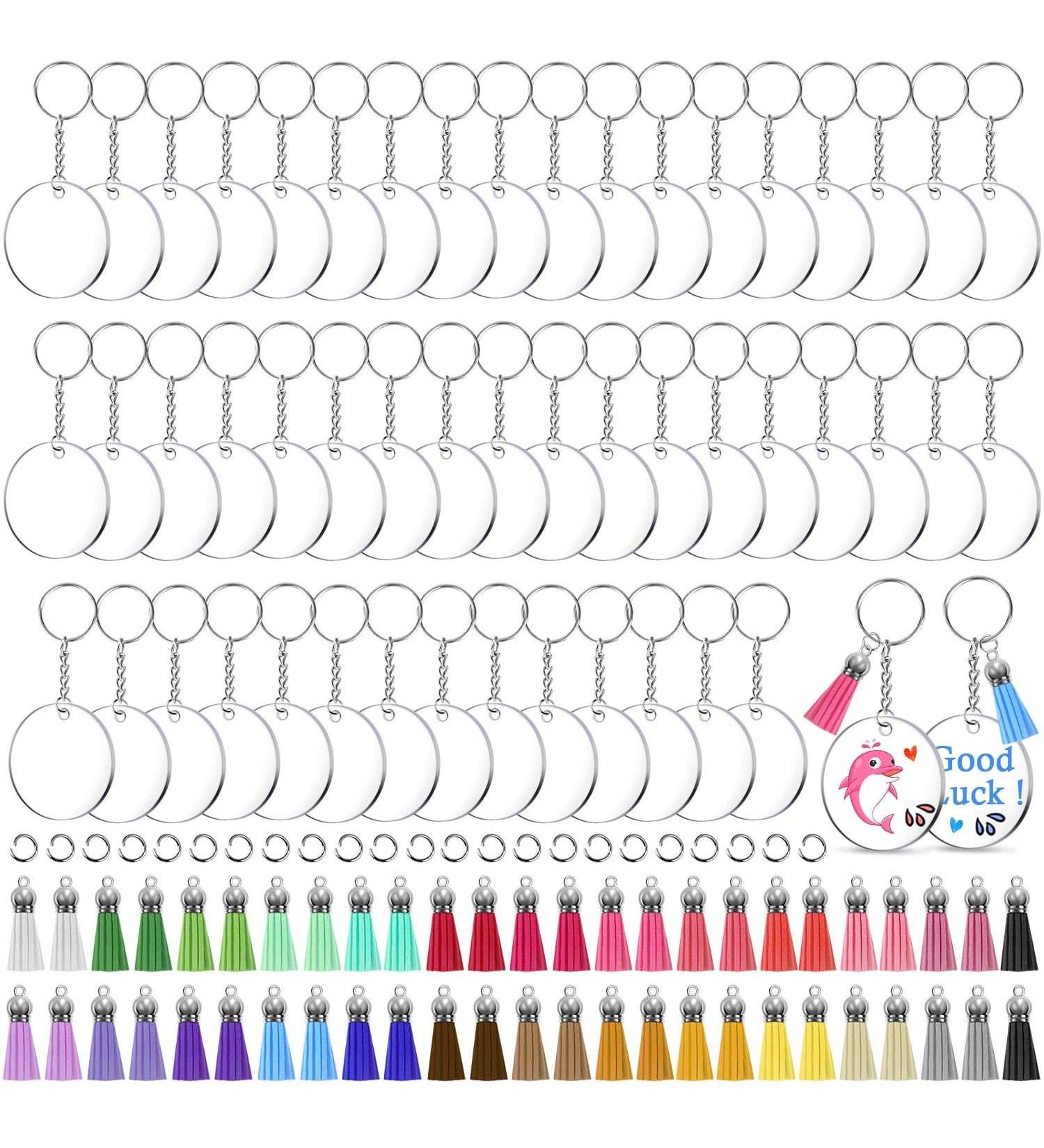Shynek Acrylic Blank Keychains Set - 200 Clear Keychain Blanks for Vinyl with Tassels, Rings, and Jump Rings - 200 Multicolors - Buy Online on SooperMarket.com