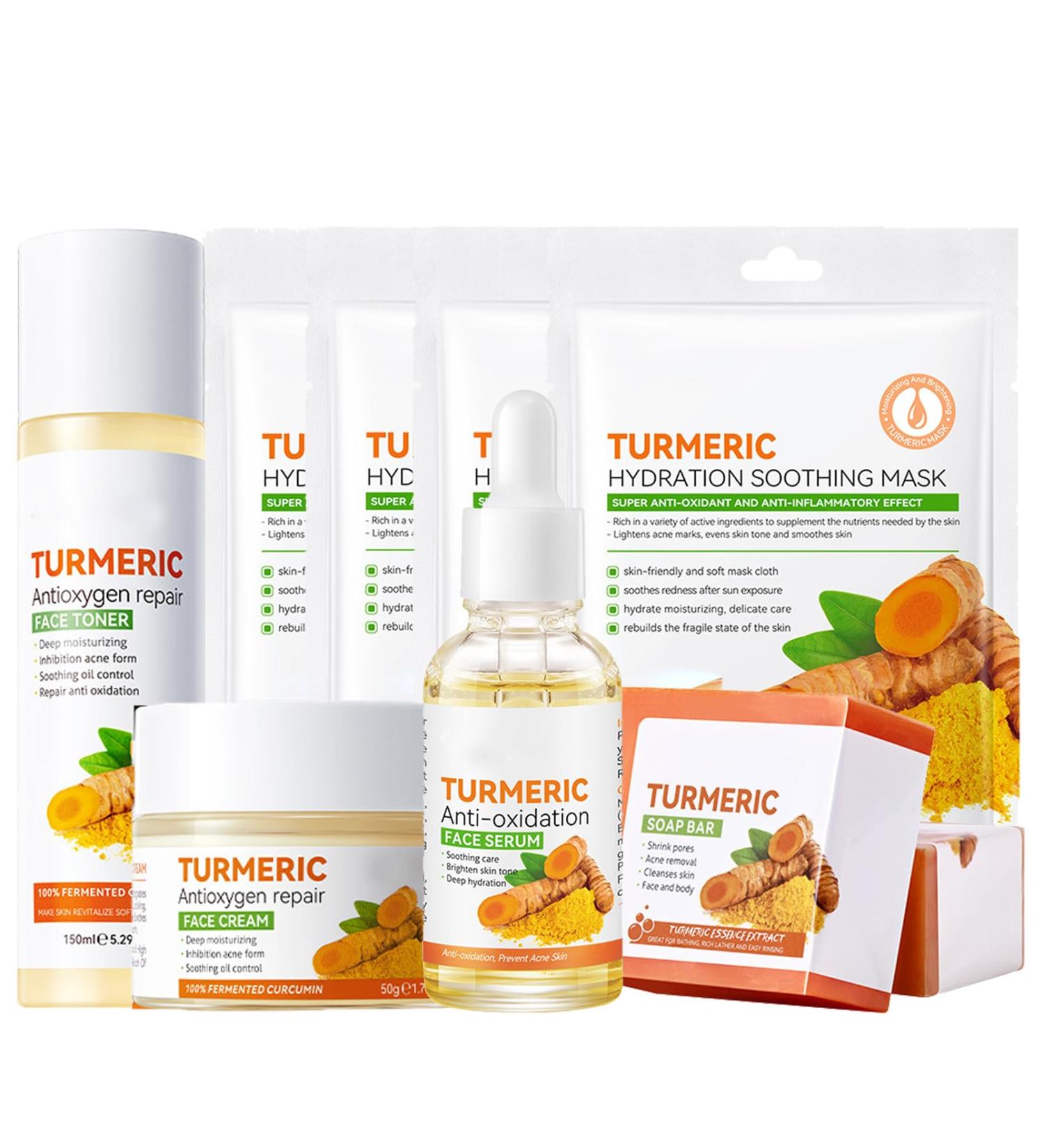Skincare Set for Teenage Girls - Turmeric Skin Care Sets & kits - Gifts for Her - Pamper Skincare Set - Women Gift Sets with Face Soap-Face Serum-Face Cream-Toner-Mask*4 - Buy Online on SooperMarket.com