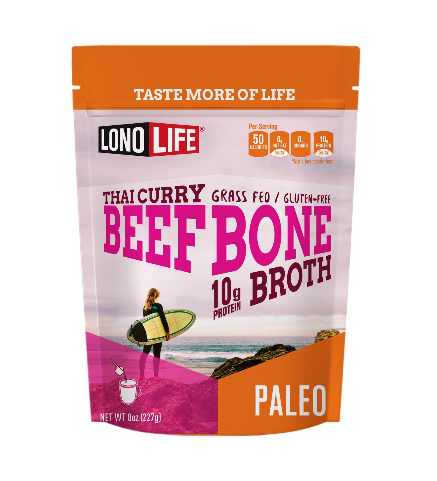LonoLife Thai Curry Beef Bone Broth Powder - 10g Protein, Paleo & Keto Friendly, Gluten-Free - 8oz Bulk Container, 15 Servings - Packaging May Vary - Buy Online on SooperMarket.com
