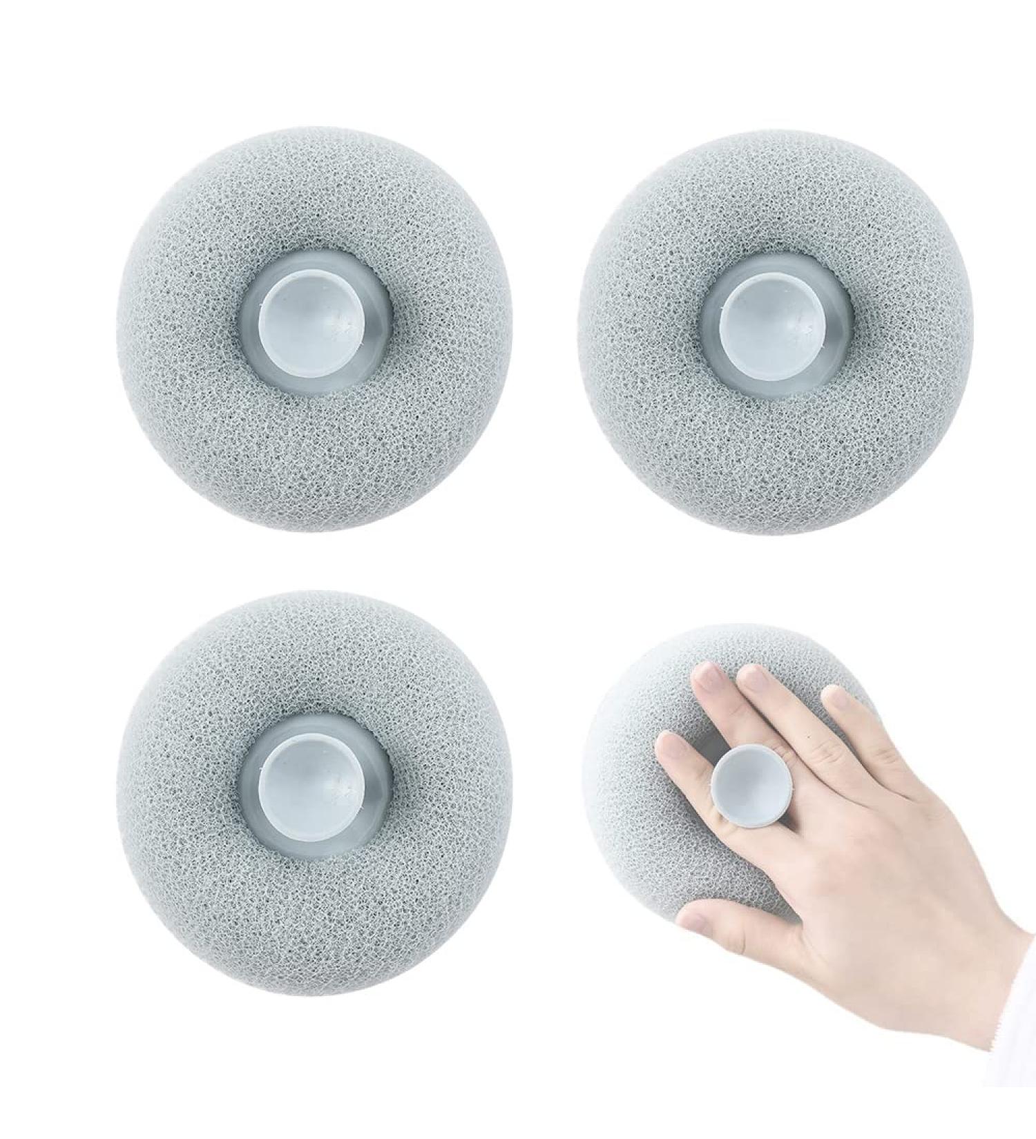 Suction Cup Massage Bath Sponge Set | Exfoliating Scrubbers for Body Cleaning | 3Pcs Bathroom Supplies in Blue, Beige, Pink & Purple - Buy Online on SooperMarket.com