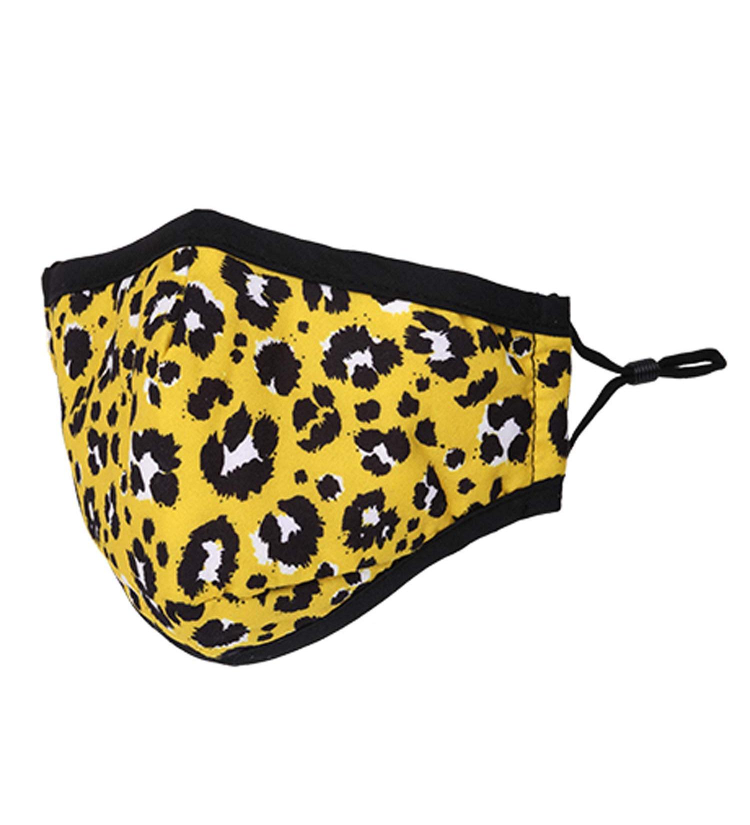 Washable Reusable 3 Layers Cotton Cloth - Light Yellow Leopard Print - Eco-Friendly Face Mask for All Sizes - Buy Online on SooperMarket.com