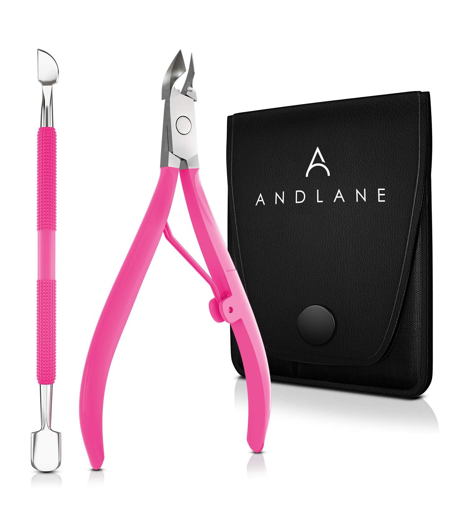 Andlane Cuticle Trimmer and Pusher - Professional Stainless Steel Nippers - Manicure/Pedicure Tool (Pink) - Buy Online on SooperMarket.com