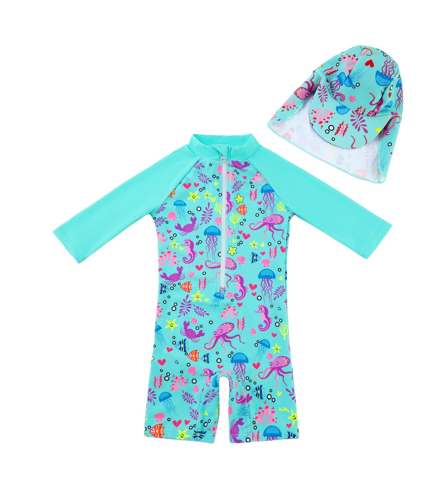 UPF 50+ Green Baby Girl One Piece Swimsuit Set with Sun Hat | 18-24 Months - Buy Online on SooperMarket.com