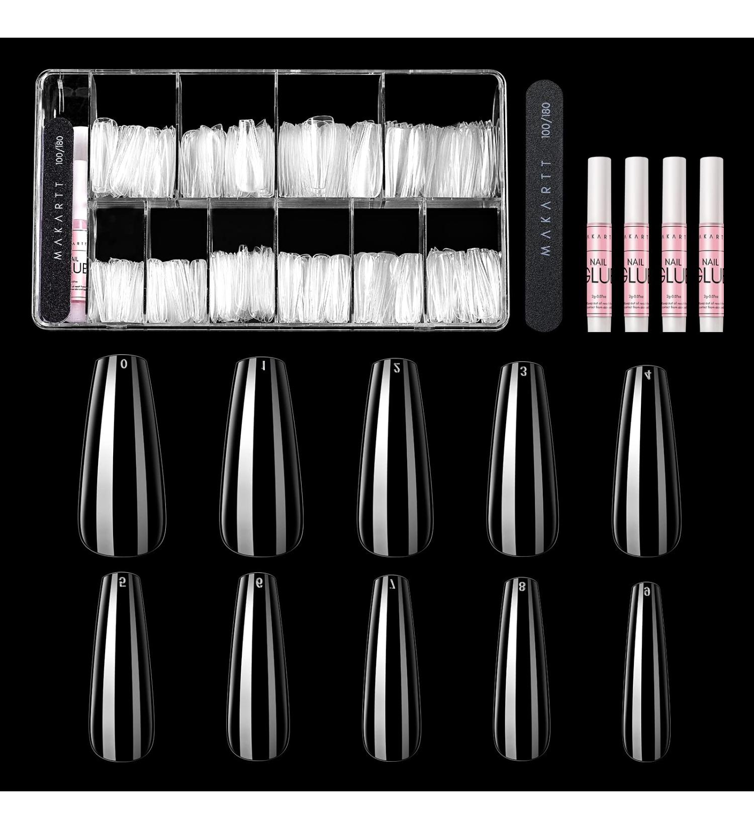 Makartt Ballerina Nails Set - 500 Clear False Nail Tips with Nail Glue for Acrylic Press On Nails - Full Cover Coffin Soak Off Tips and Nail File - Nails Art Kit for Women - Buy Online on SooperMarket.com