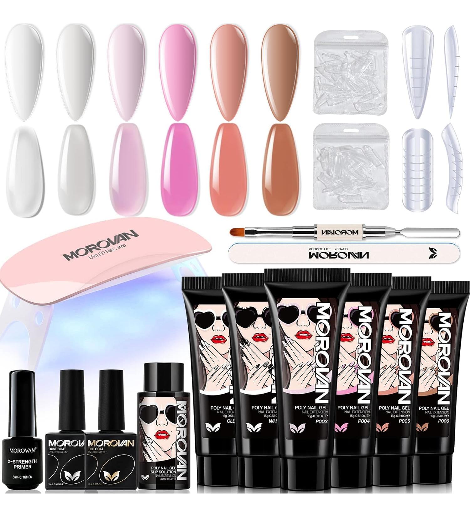 Morovan Poly Gel Nail Kit with UV Lamp - Professional Pink Clear Poly Gel Kit with UV Light for Beginners and Advanced Nail Extension - Starter Kit Included - Buy Online on SooperMarket.com