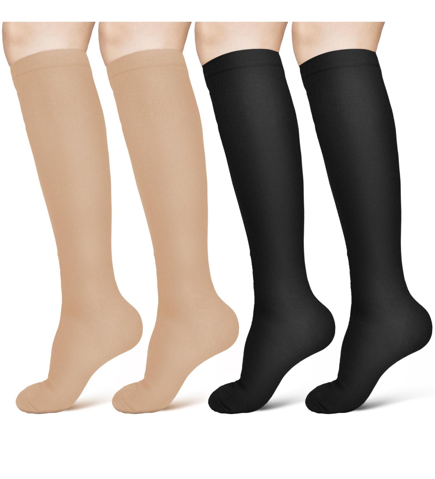 Acwoo Compression Stockings for Men & Women - Medical Knee Socks (L/XL) - 2 Pairs Black & Beige - Thrombosis Support - Buy Online on SooperMarket.com