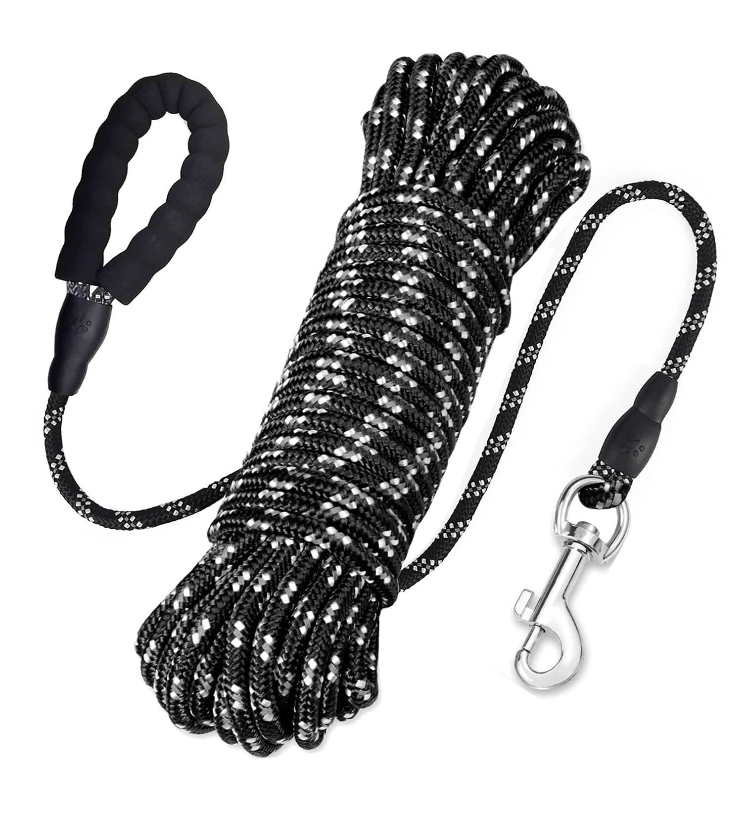 Reflective 65FT Dog Training Lead Rope for Hiking & Walking | Nylon Long Recall Leash with Comfortable Handle - Buy Online on SooperMarket.com