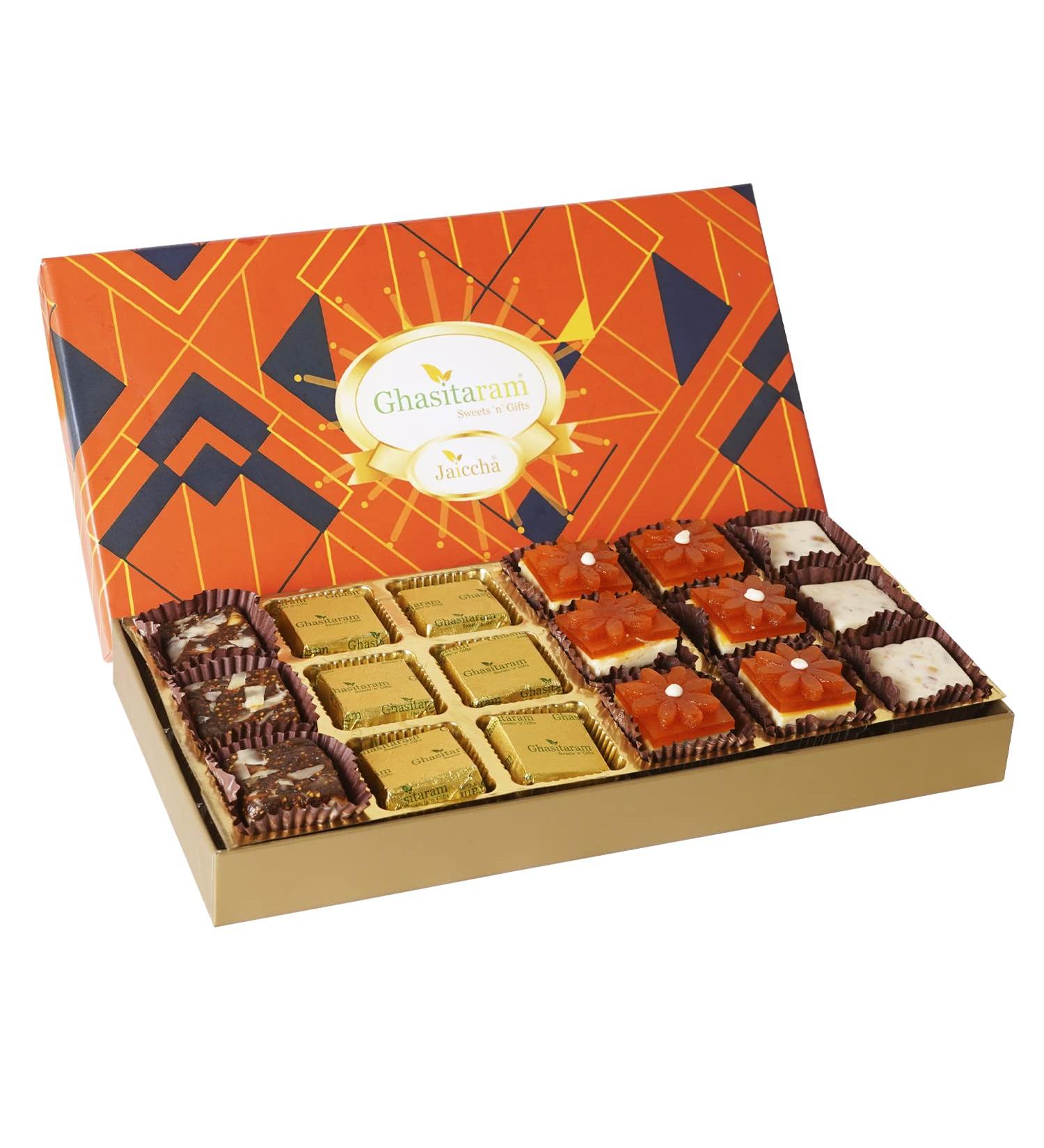 Ghasitaram Gifts Jaiccha Assorted Bites in Designer Box 18pcs |Gift for Diwali Gifts Bhaidooj Gifts| 18 pcs - Buy Online on SooperMarket.com