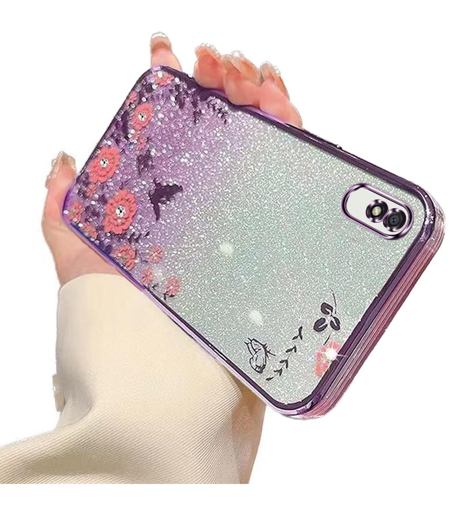 Tivenfezk Glitter Diamond Case for Xiaomi Redmi 9A - Sparkle Flower Butterfly Soft Silicone Cover - Purple Protective Etui - Buy Online on SooperMarket.com