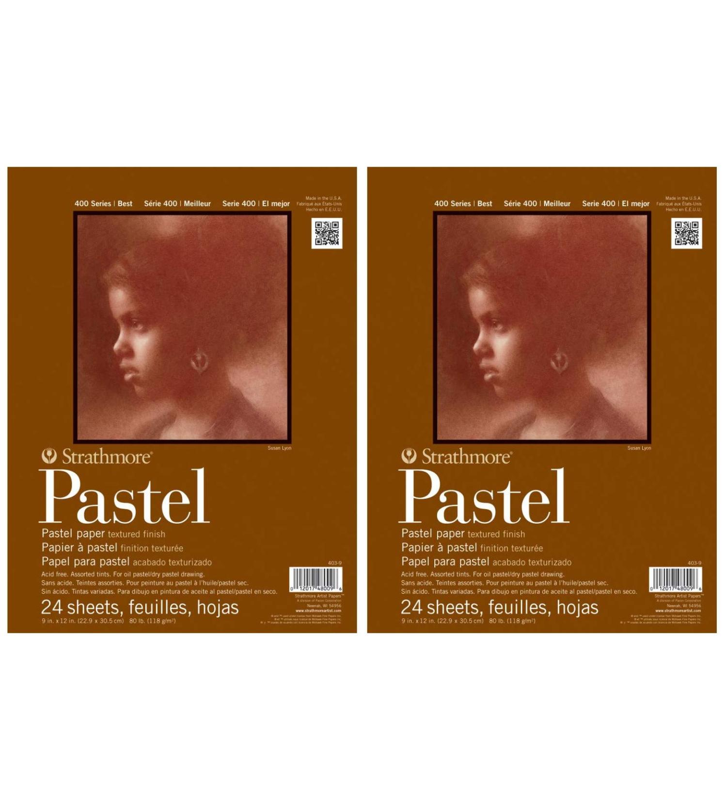 2-Pack - Strathmore 400 Series Pastel Pad Assorted Colors 9x12 Glue Bound 24 Sheets Each.