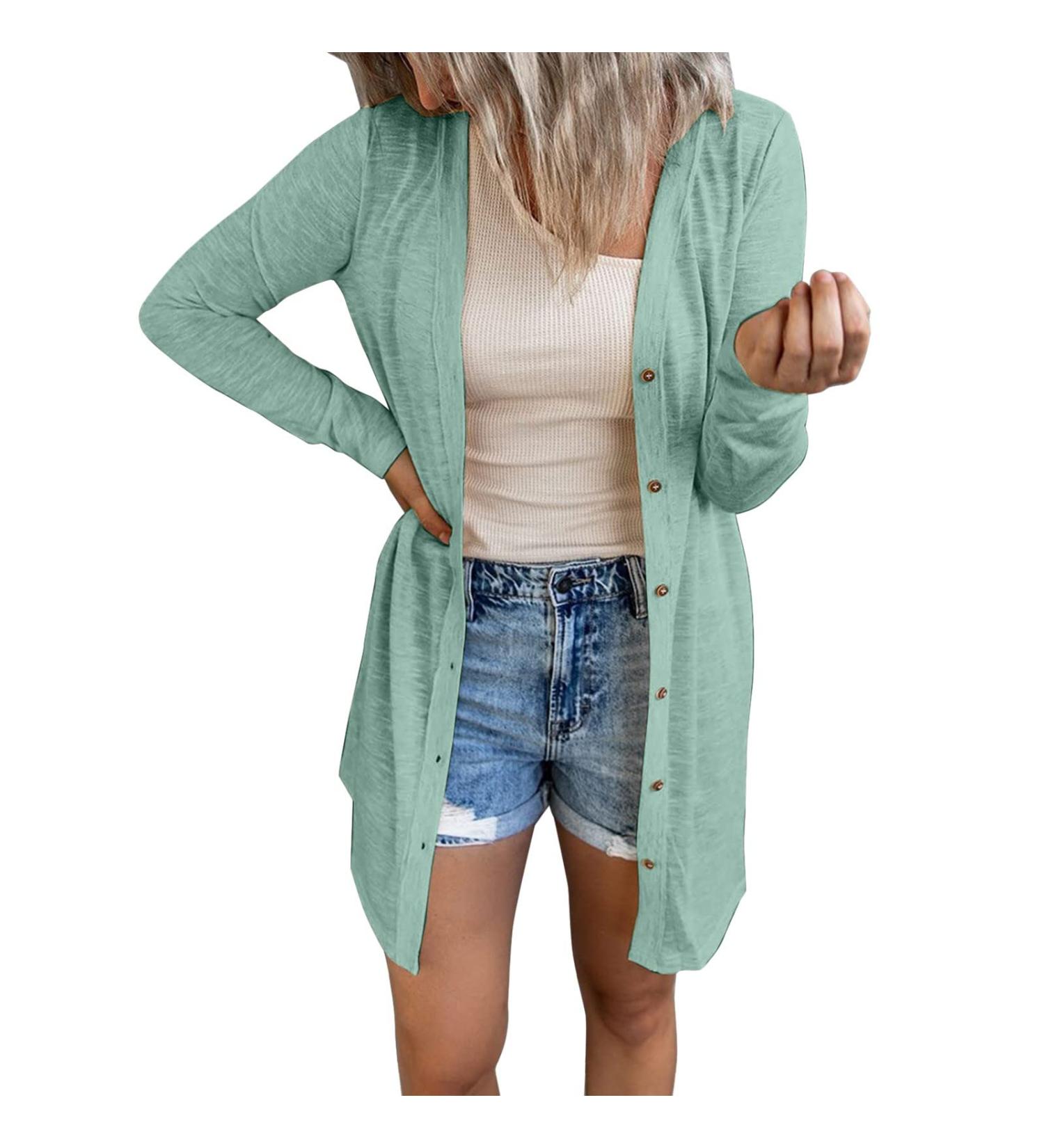 Long Shirt Outerwear Top Thin Warm Knitted Coat Women's Blouse V-Neck Shirt Tunic Long Women's Tunic Women's Shirt Casual Checked Shirt Women's Winter Chunky Knit Jacket G-green M - Buy Online on SooperMarket.com