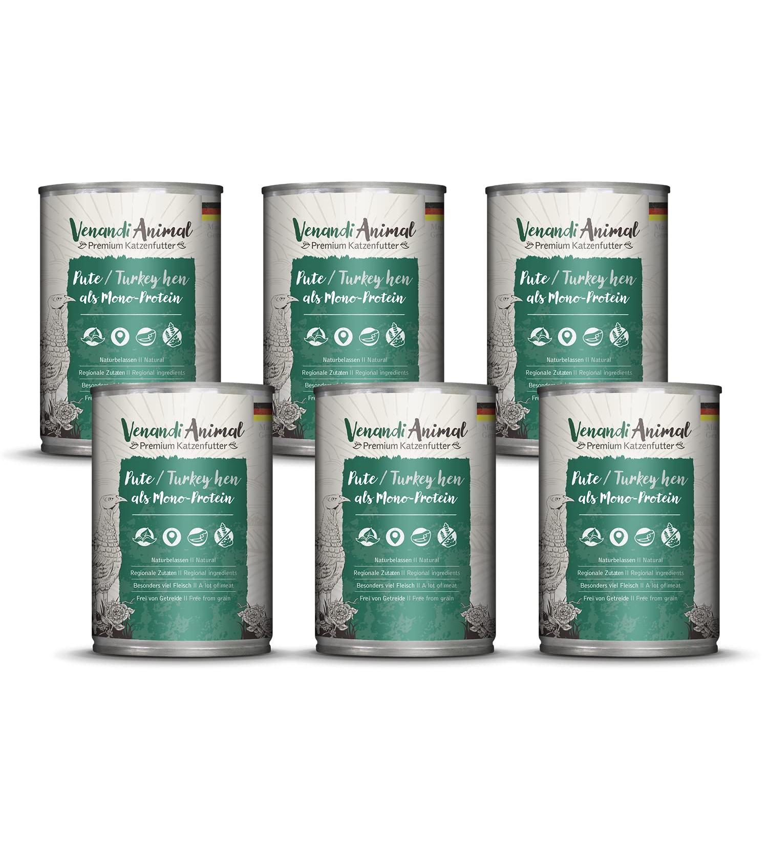 Venandi Animal - Premium Grain-Free Turkey Cat Food | Monoprotein Wet Food Pack of 6 (6 x 400g) - Natural & Healthy - Buy Online on SooperMarket.com