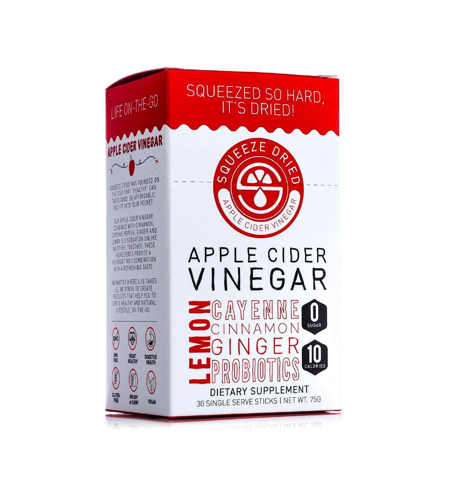 Squeeze Dried Apple Cider Vinegar Powder Sticks with Probiotics - Natural Detox Pocket Packs - 30 Single-Serve Sticks (30 Pack) - Buy Online on SooperMarket.com