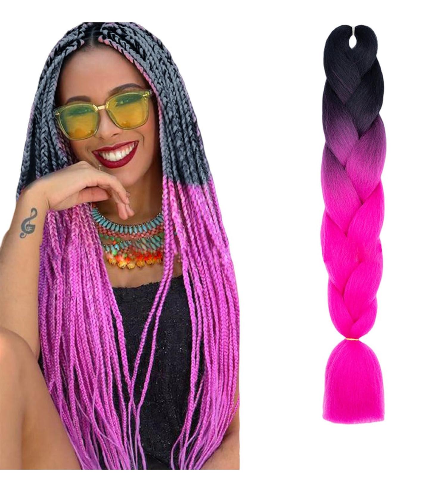 prinfantasy 24 Inch Braids Pink Pre-Stretched Easy Braiding Hair Extensions for Braids Hair Hot Water Setting Synthetic Fiber Hair Extensions Black and Pink GBBZ047 GBBZ047 24 inch - Buy Online on SooperMarket.com