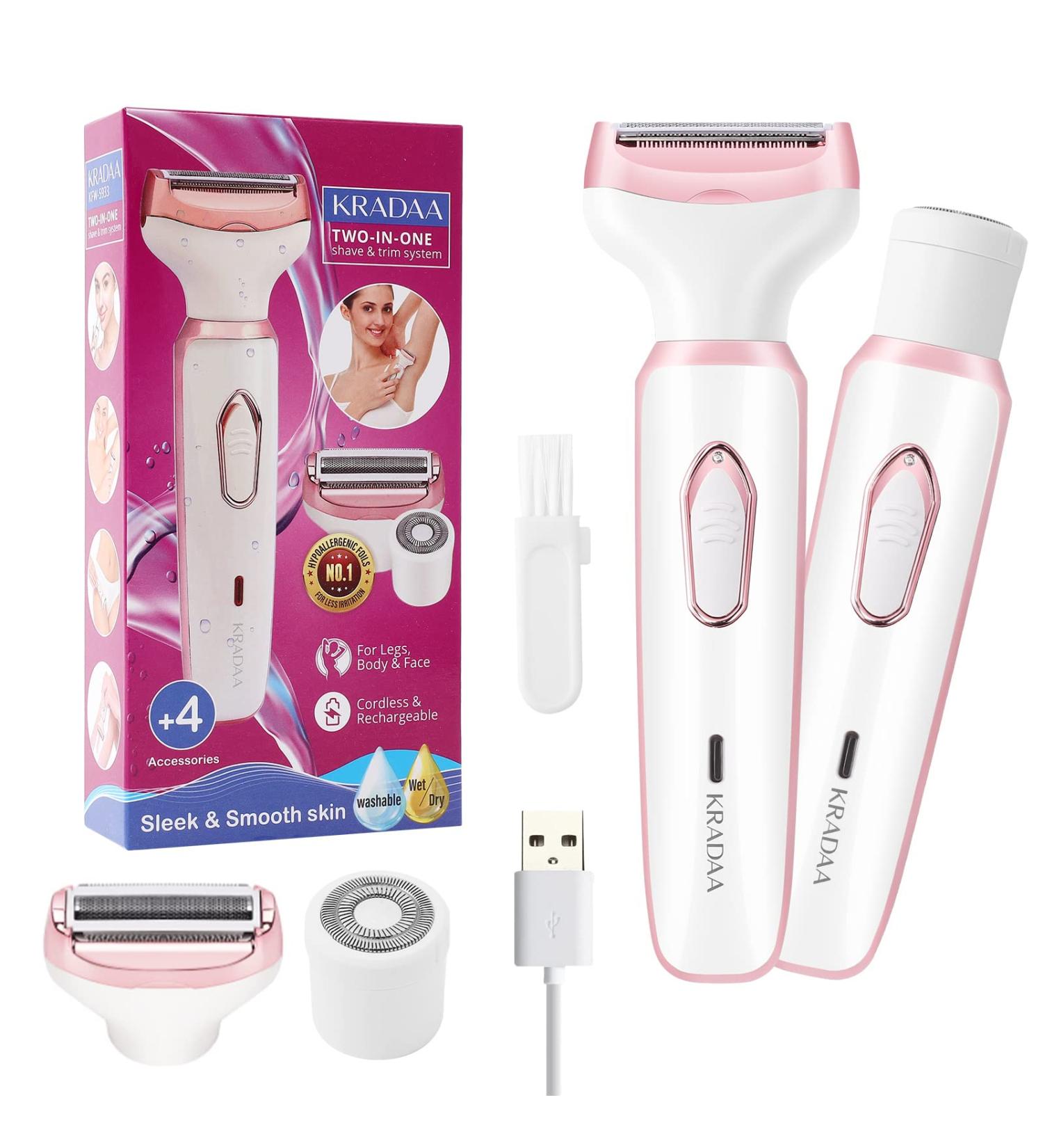 Women's Electric Razor & Shaver - Painless 2-in-1 Wet/Dry Hair Removal for Face, Legs & Underarms - USB Rechargeable Cordless - Buy Online on SooperMarket.com