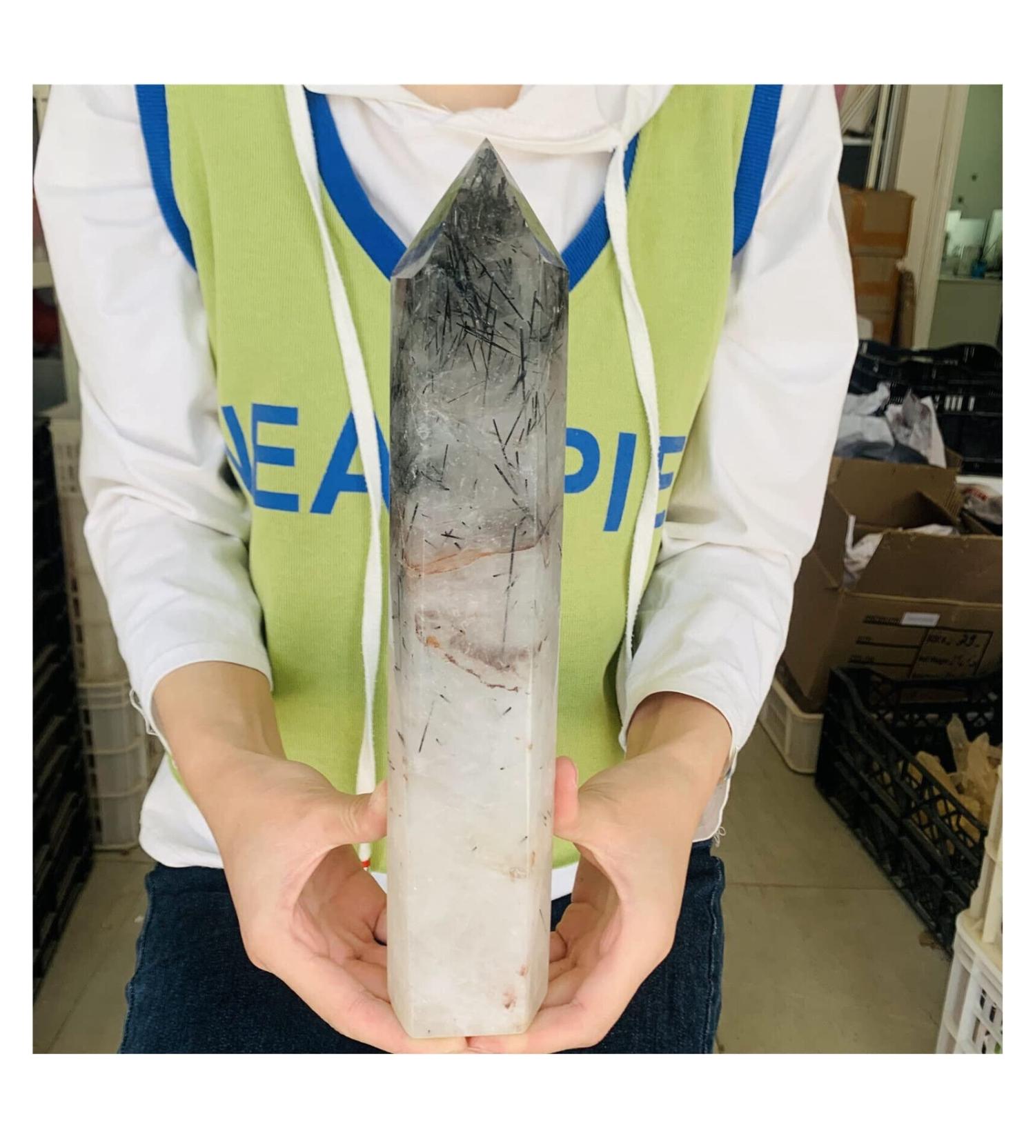 Natural Clear Black Tourmaline Quartz Crystal Obelisk Wand Point 1pc (Size : 1400-1500g) - Buy Online on SooperMarket.com