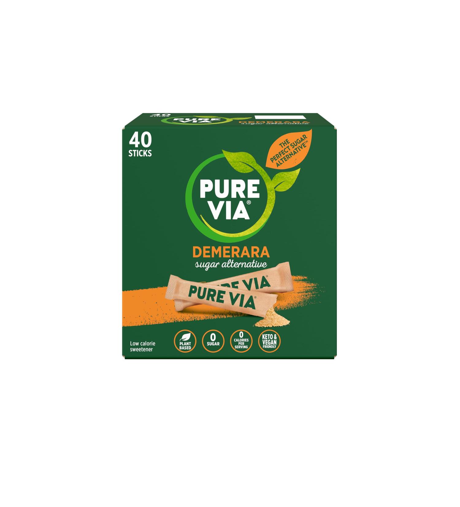 Pure Via Demerara Sugar Alternative Sticks - Great for coffee zero sugar vegan and keto 320 sticks (8 boxes X 40 sticks)