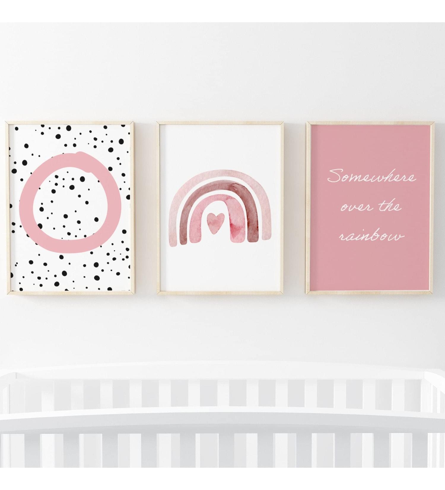 Pompom Prints Set of 3 Girls Bedroom Rainbow Nursery Decor | Scandi Boho Style Playroom Prints | A4 Size | Frames Not Included - Buy Online on SooperMarket.com
