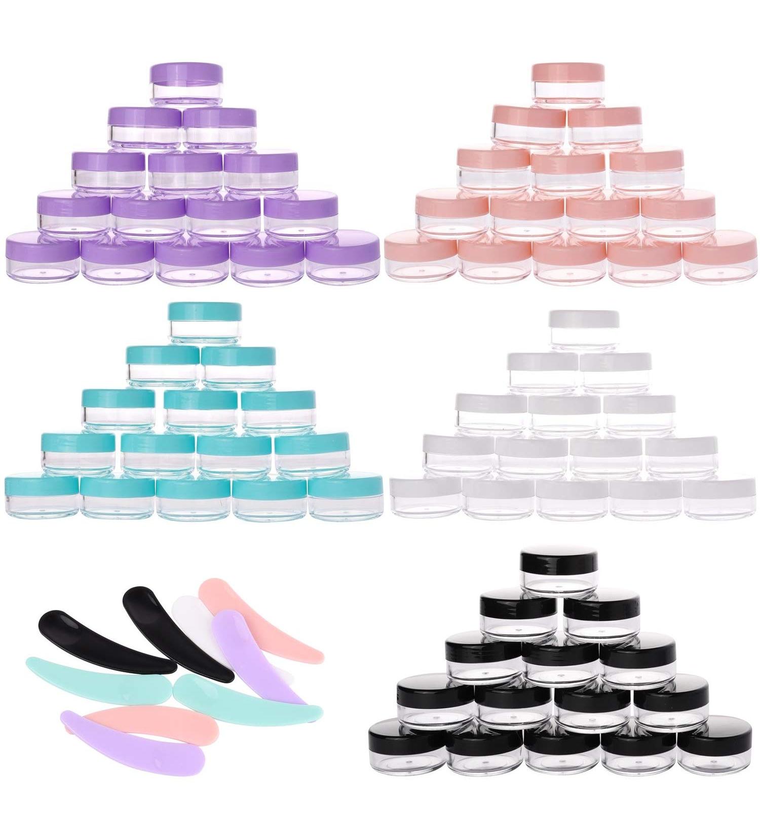 100 Count 10g Small Round Sample Cosmetic Jars with Lids | Makeup Containers for Lip Scrub | Leak Proof | Includes 10Pcs Mask Spatula - Multi Color - Buy Online on SooperMarket.com