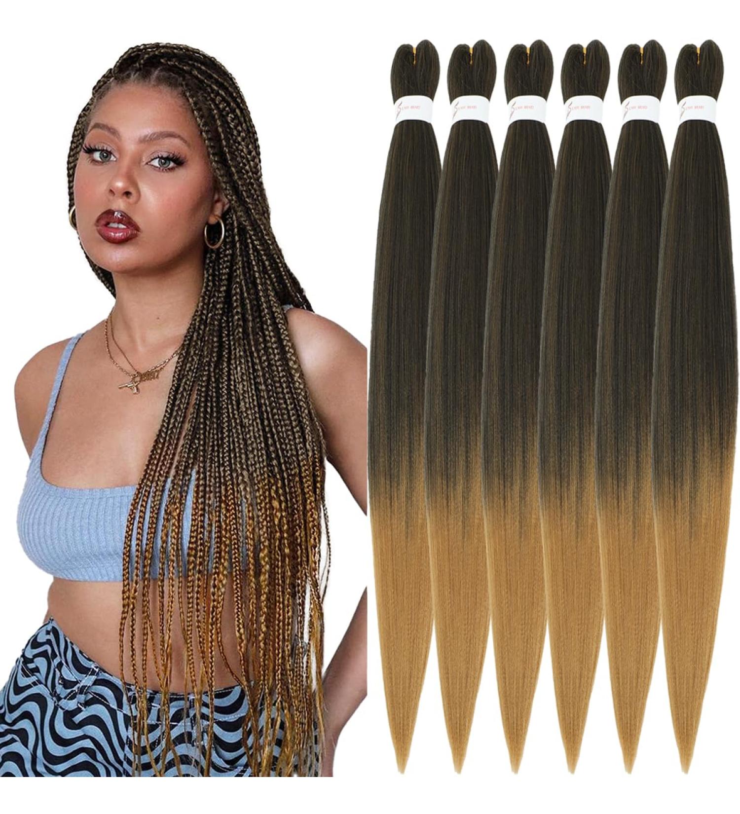 Xusuperb Lang Pre Stretched Braiding Hair Ombre Honeyblond 30 Inch - Easy Kanecalon Extensions (6 Packs) | Lichelhair Yaki Lichen Hair (T1B/27# 76 cm) - Buy Online on SooperMarket.com