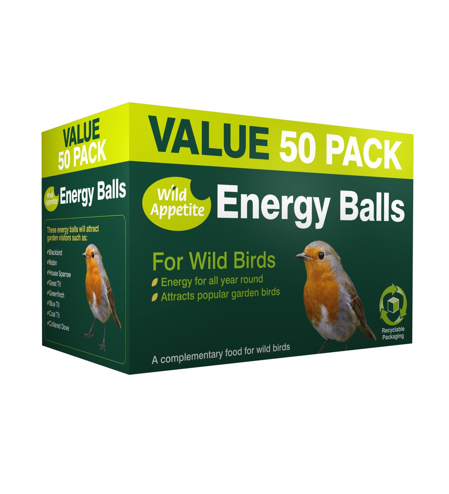 Wild Appetite Suet Energy Fat Balls Bird Food - Pack of 50 Fat Balls - 50 Pack