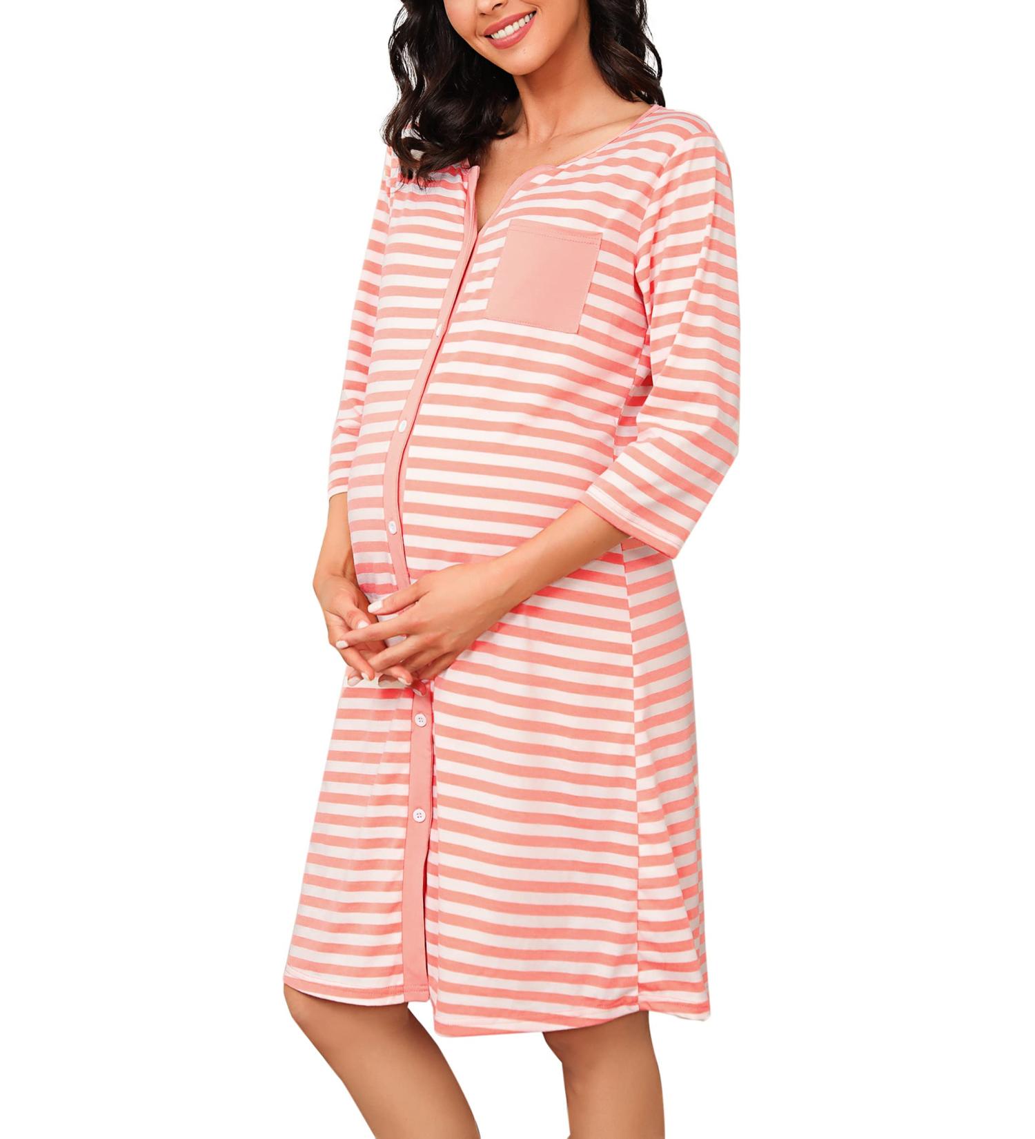 Marvmys Maternity Nightdress for Breastfeeding - V Neck Nursing Nightgown with 3/4 Sleeves - Soft Hospital Pajama for Pregnant Women (A-pink) - Buy Online on SooperMarket.com