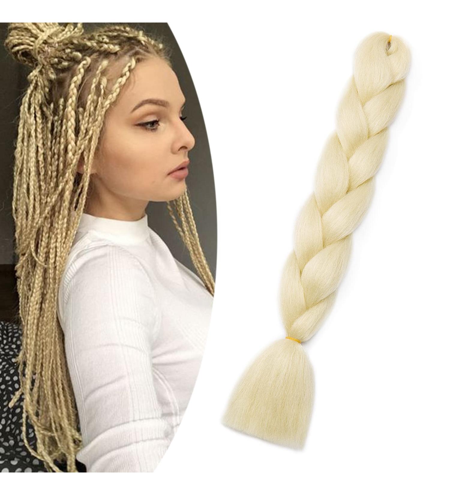 Gairyan Blond Jumbo Braids Extensions - 24 Synthetic Hair for Box Braids Afro Braid Extensions Bleached Blonde Kanekalon 1 Piece - Buy Online on SooperMarket.com