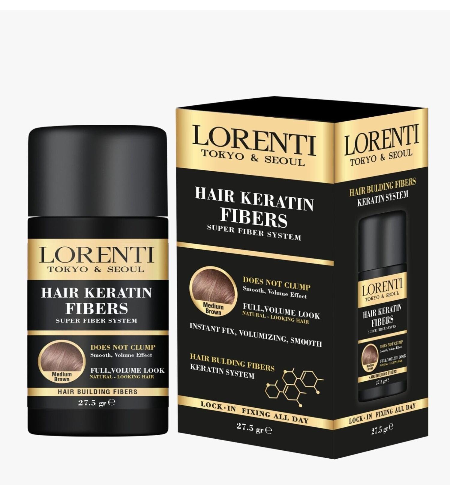 Lorenti Hair Keratin Fibers | Hair Building Powder | Instant Fix Volumizing Smooth | No Clump | Medium Brown 27.5 gr - Buy Online on SooperMarket.com