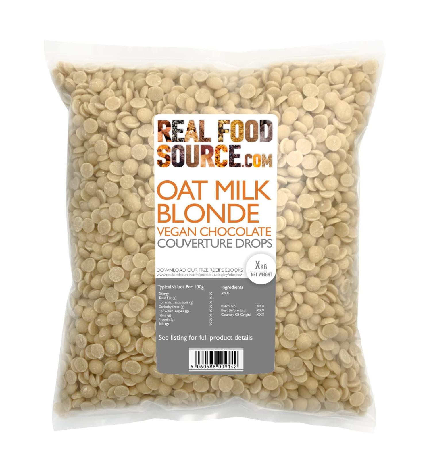 RealFoodSource Oat Milk Blonde Vegan Chocolate Couverture Drops 1kg