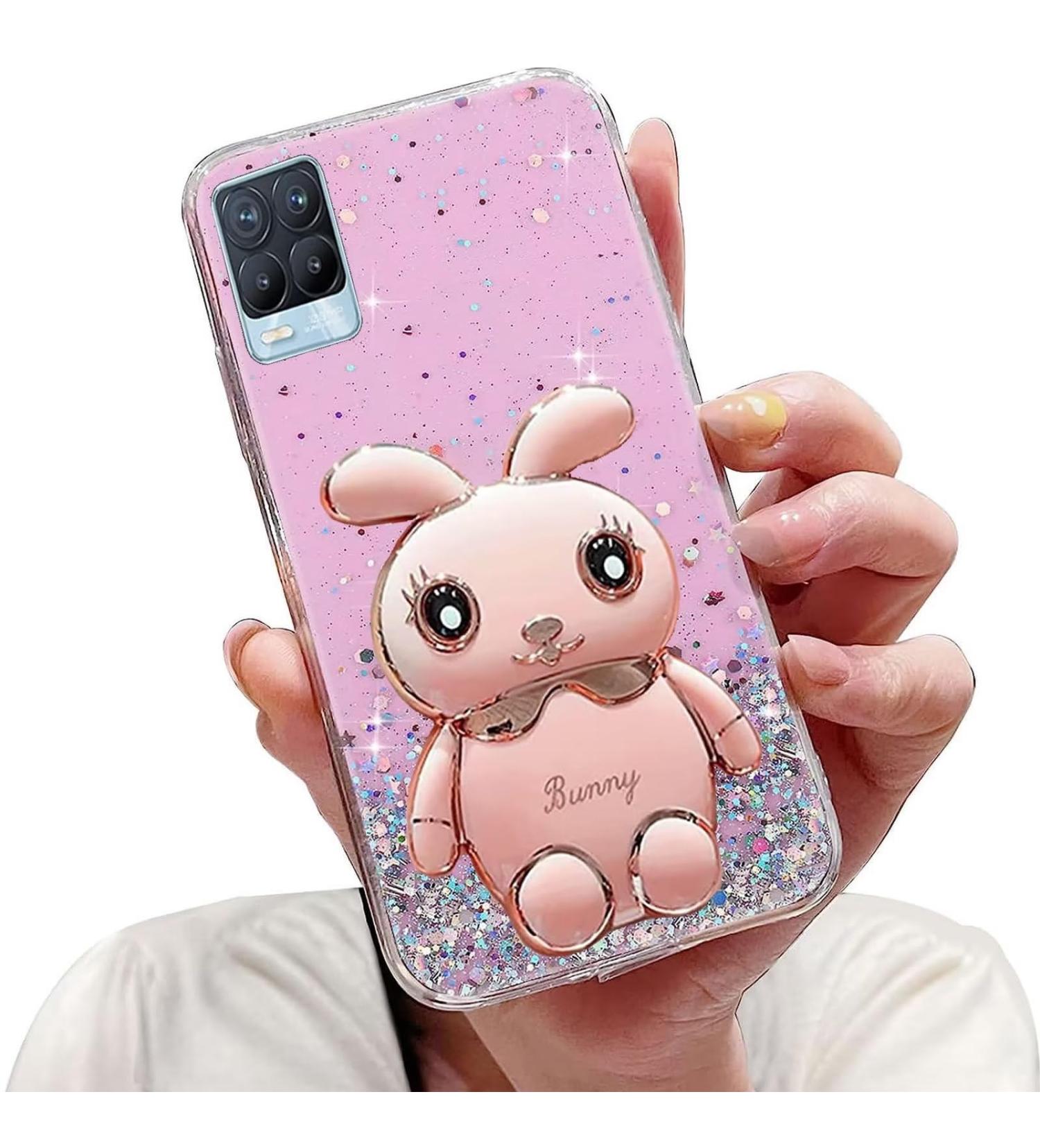 Buy Tivenfezk Nadoli for Oppo Realme 8 4G - Glitter Rabbit Soft Silicone Case with Hidden Stand - Transparent Protective Cover - Buy Online on SooperMarket.com