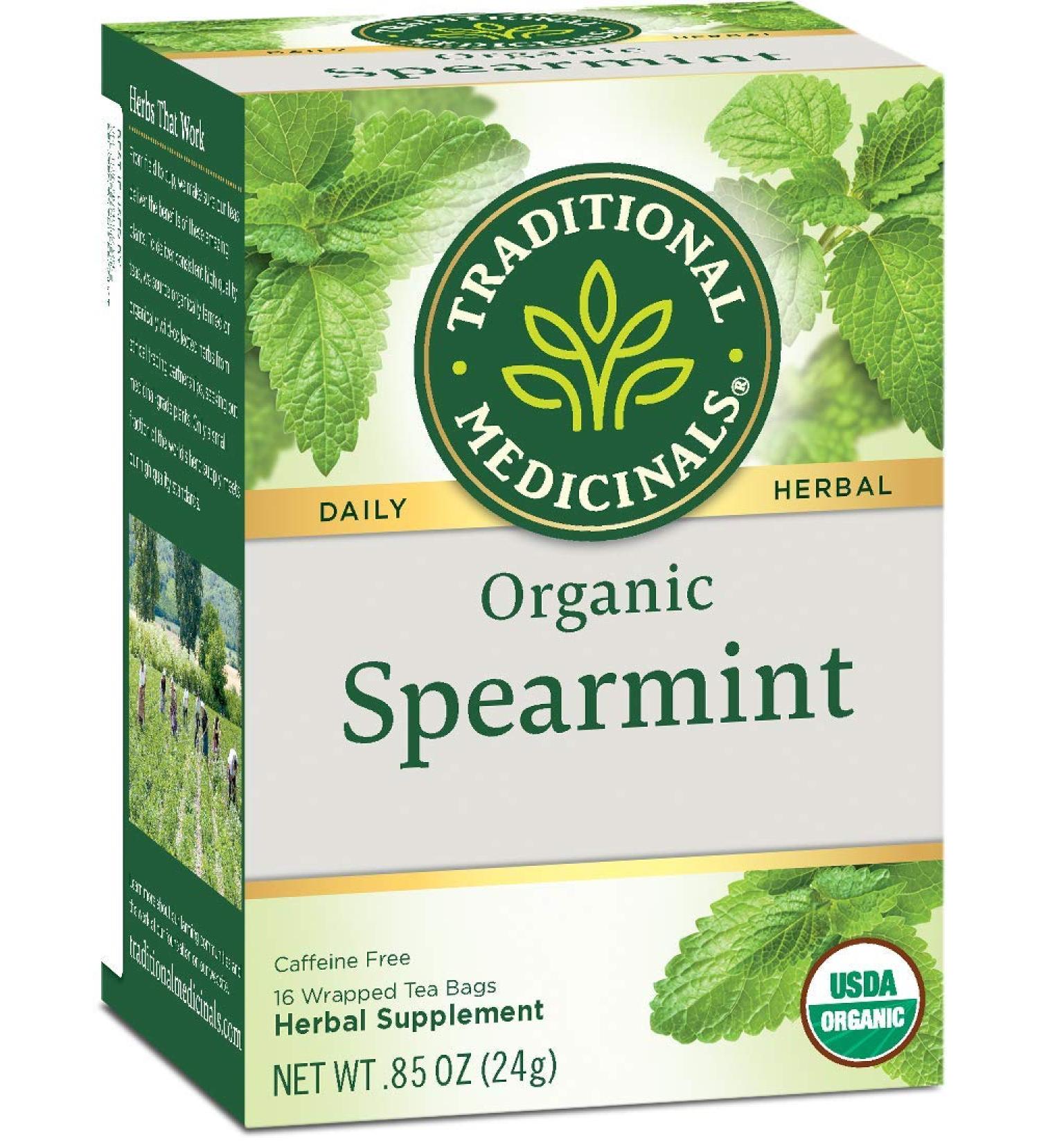 Organic Spearmint Herbal Tea - Naturally Caffeine Free | 16 Wrapped Bags - Traditional Medicinals - Buy Online on SooperMarket.com