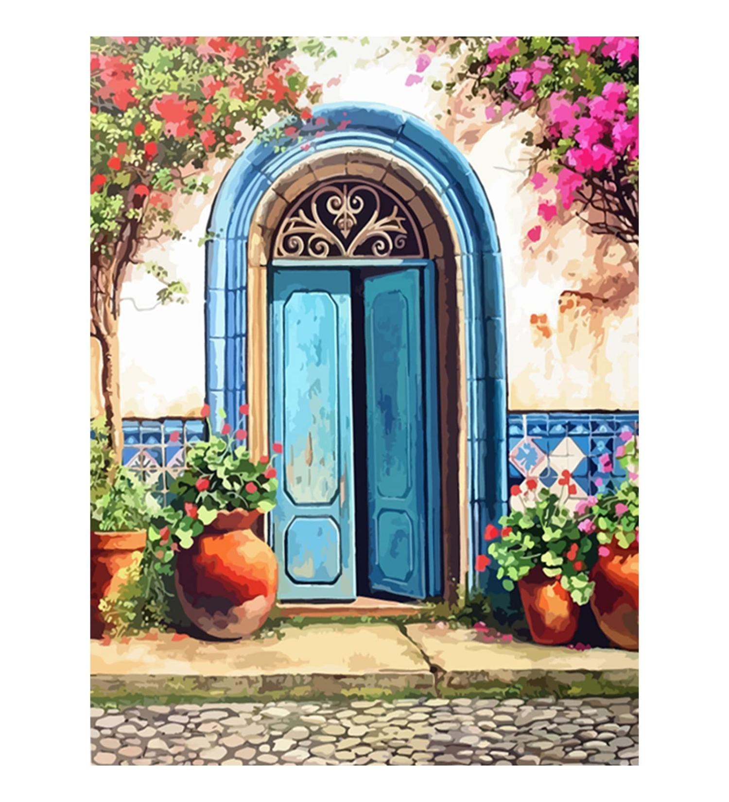 Amphol DIY Paint by Number Kit | Acrylic Painting for Adults and Kids | Easy Oil Painting Set | 16 x 20 | Home Wall Decor Gift | Blue Door Design - Buy Online on SooperMarket.com
