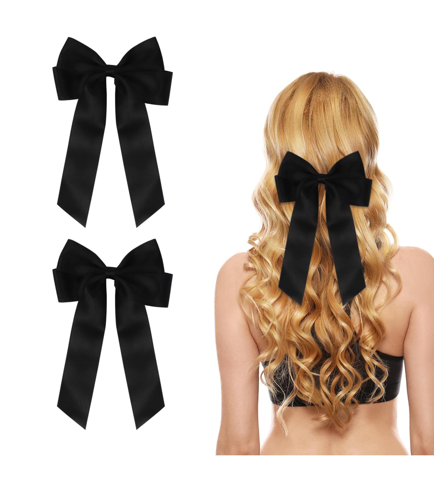 2 Pack Bow Hair Clips Black Hair Bows for Women Girls Large Bow Clips Hair Barrette Hair Accessories - Buy Online on SooperMarket.com
