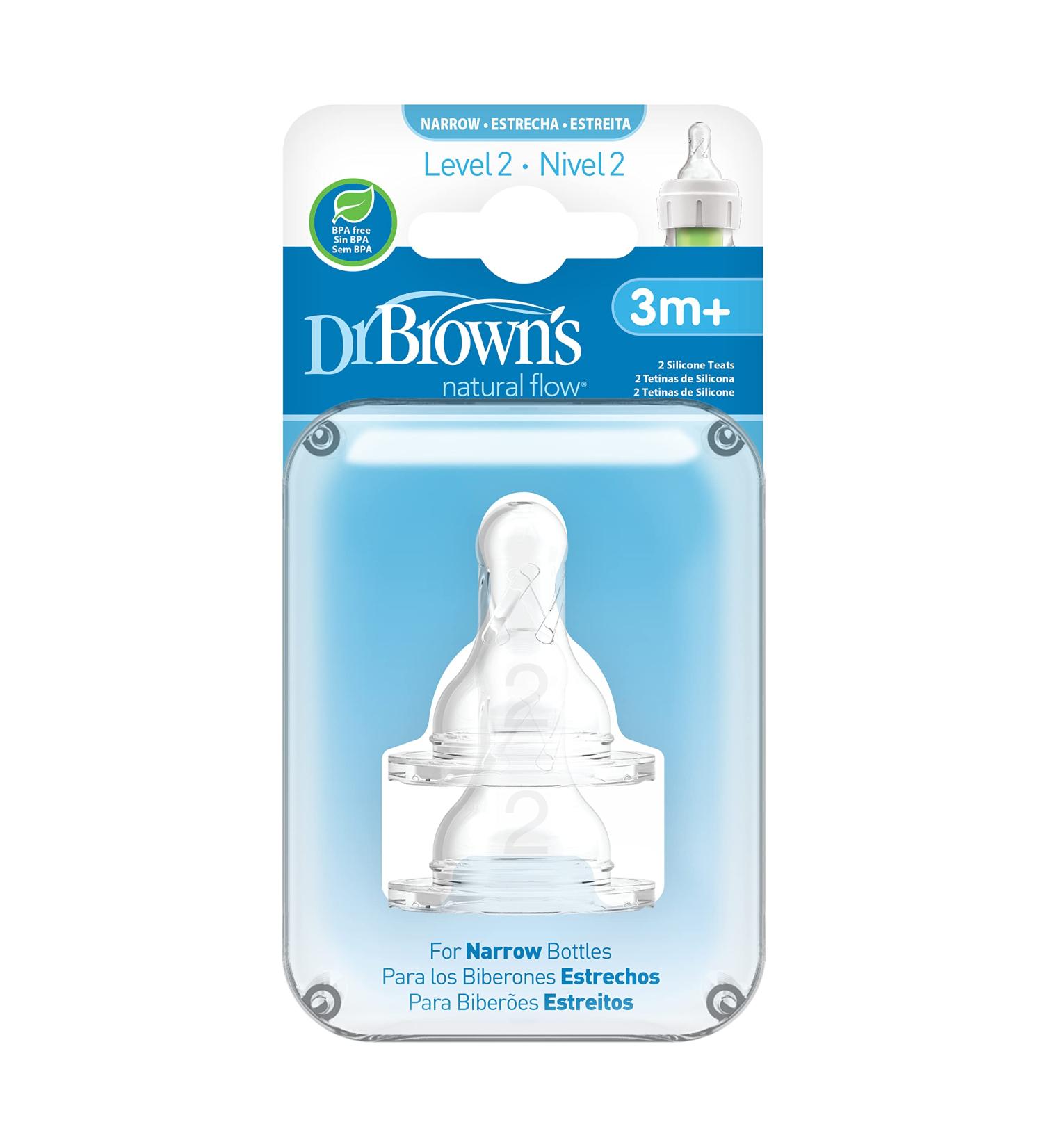 Dr. Brown's Dr Brown Natural Flow Level 2 Narrow Nipple Set of 2 (3M+) Clear