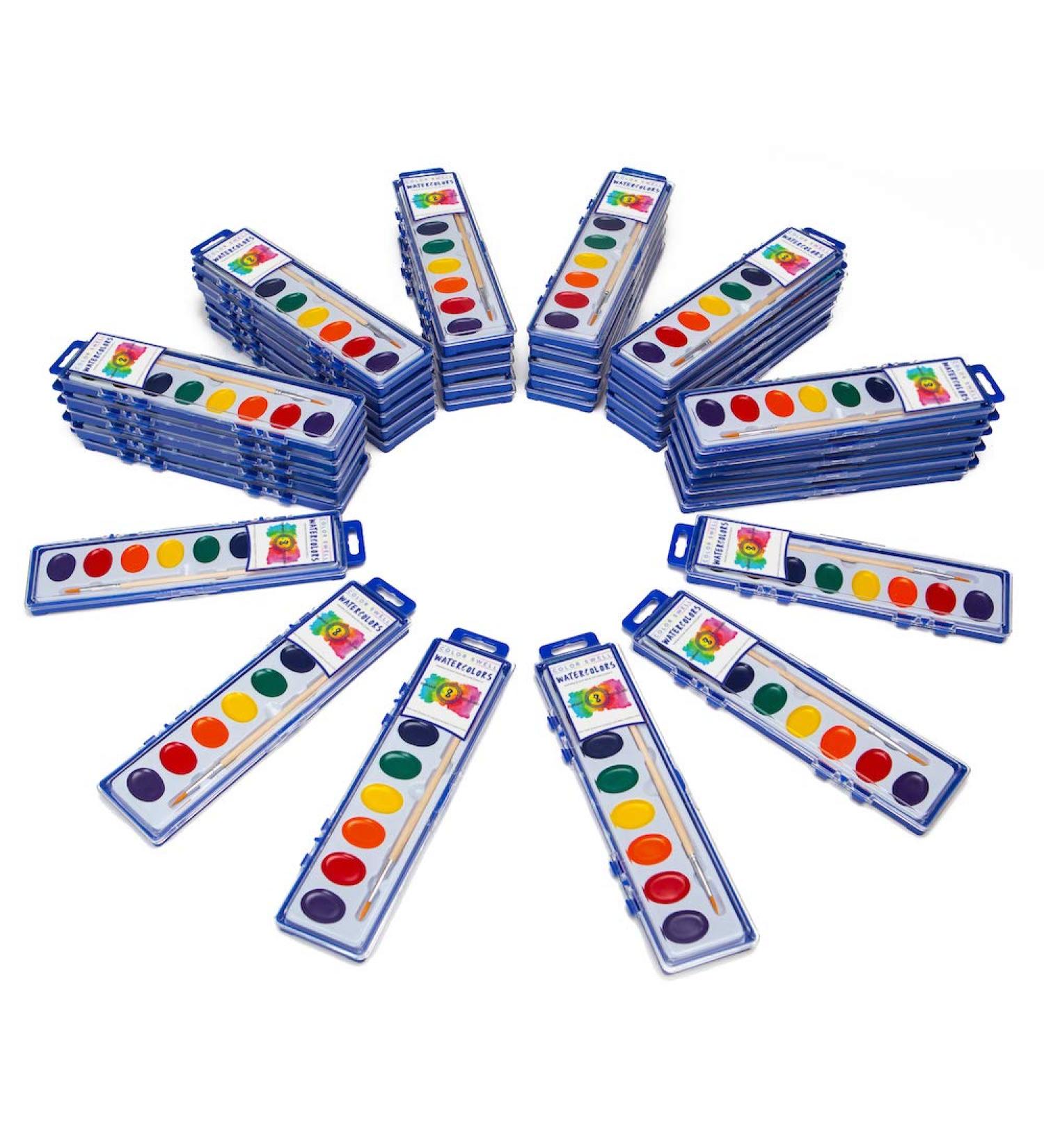 Color Swell 36 Set Bulk Watercolor Paint Pack with Wood Brushes - 8 Colors, Washable, Perfect for Kids, Classroom, Parties - All Ages - Buy Online on SooperMarket.com