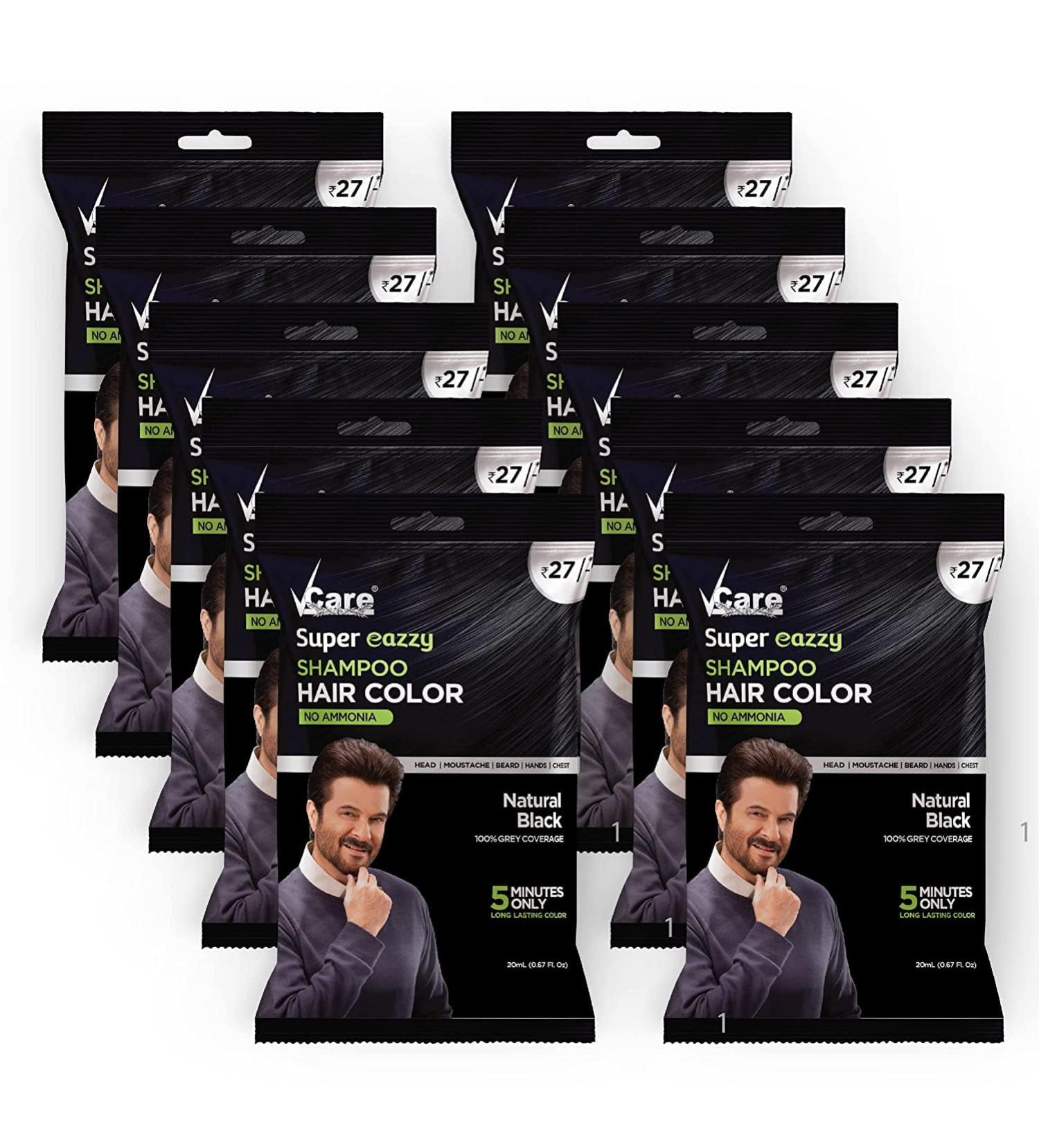 Super Eazzy Hair Colour Shampoo | 5-Minute Root Hair Dye Kit for Men & Women | No Parabens Ammonia Sulfates | Pack of 10 - Black - Buy Online on SooperMarket.com