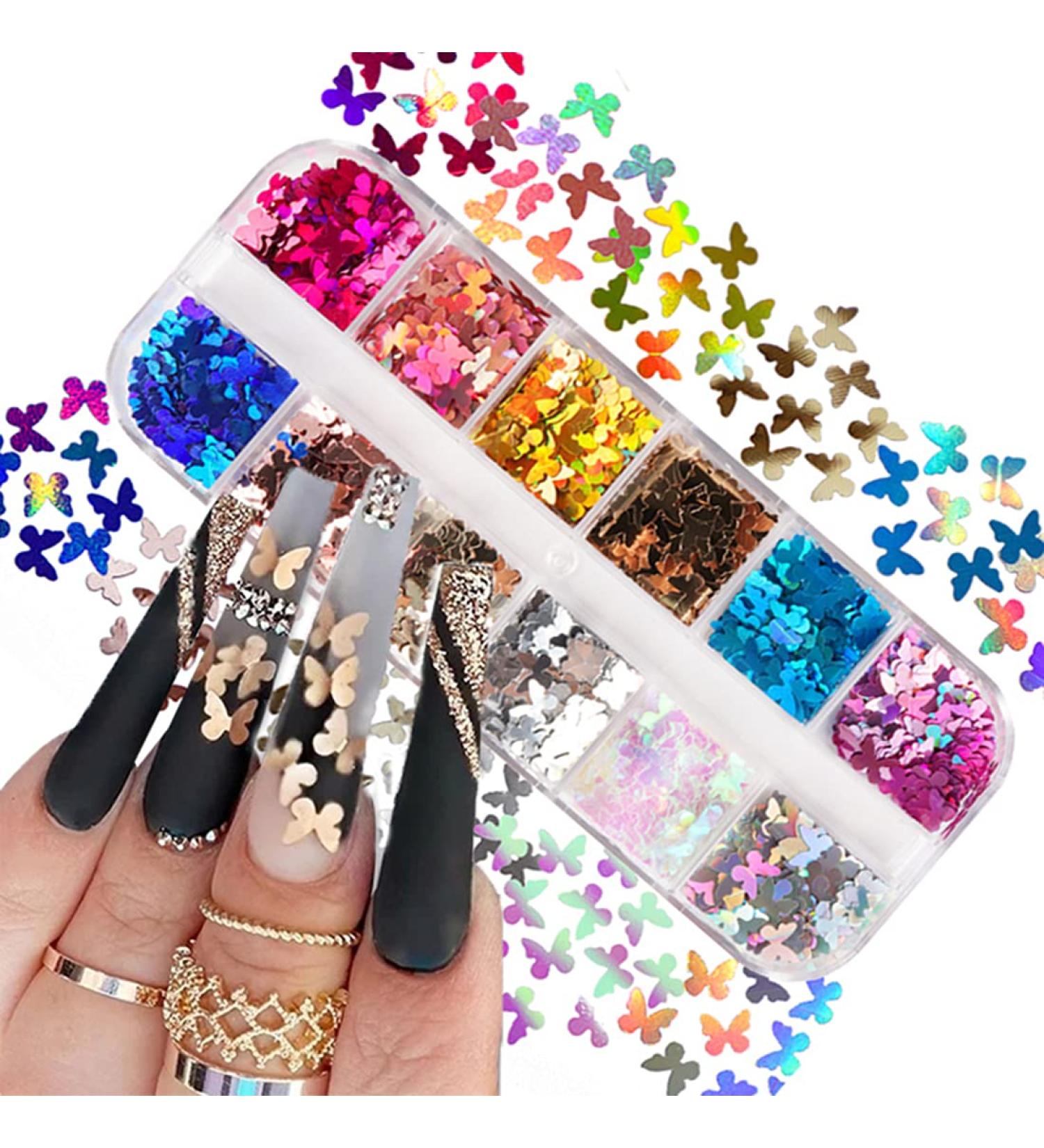 12 Colors Butterfly Nail Art Glitter Sequins | 3D Holographic Decals for Acrylic Nails | Manicure Paillettes & Ultrathin Glitters | Nail Art Supplies for Women - Buy Online on SooperMarket.com