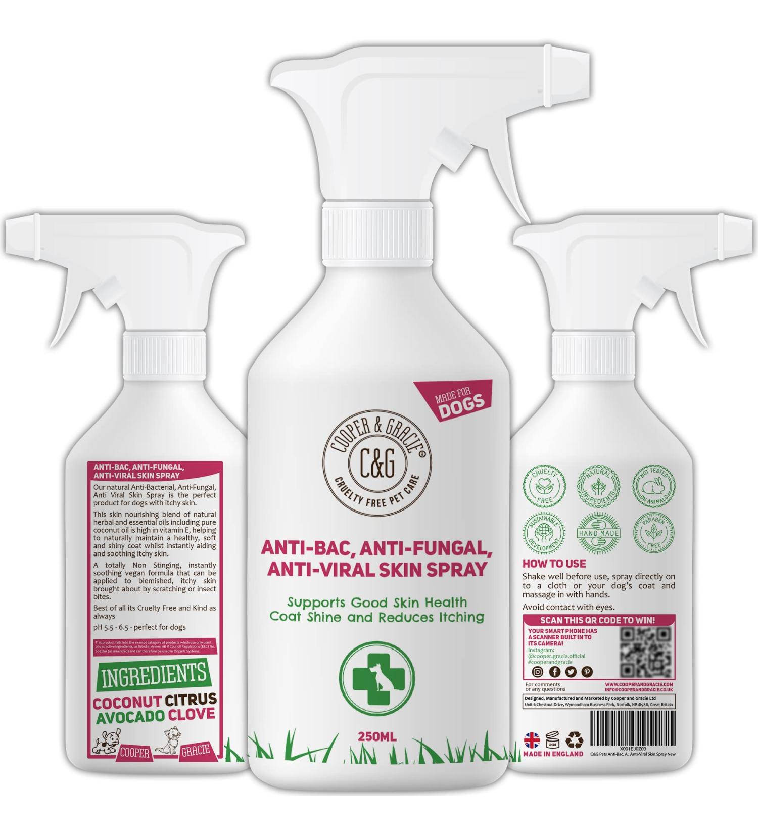Cooper And Gracie Antibacterial Anti Fungal Itchy Dog Spray - Itch Sooth - Animal Skin Itch 250ML - Buy Online on SooperMarket.com