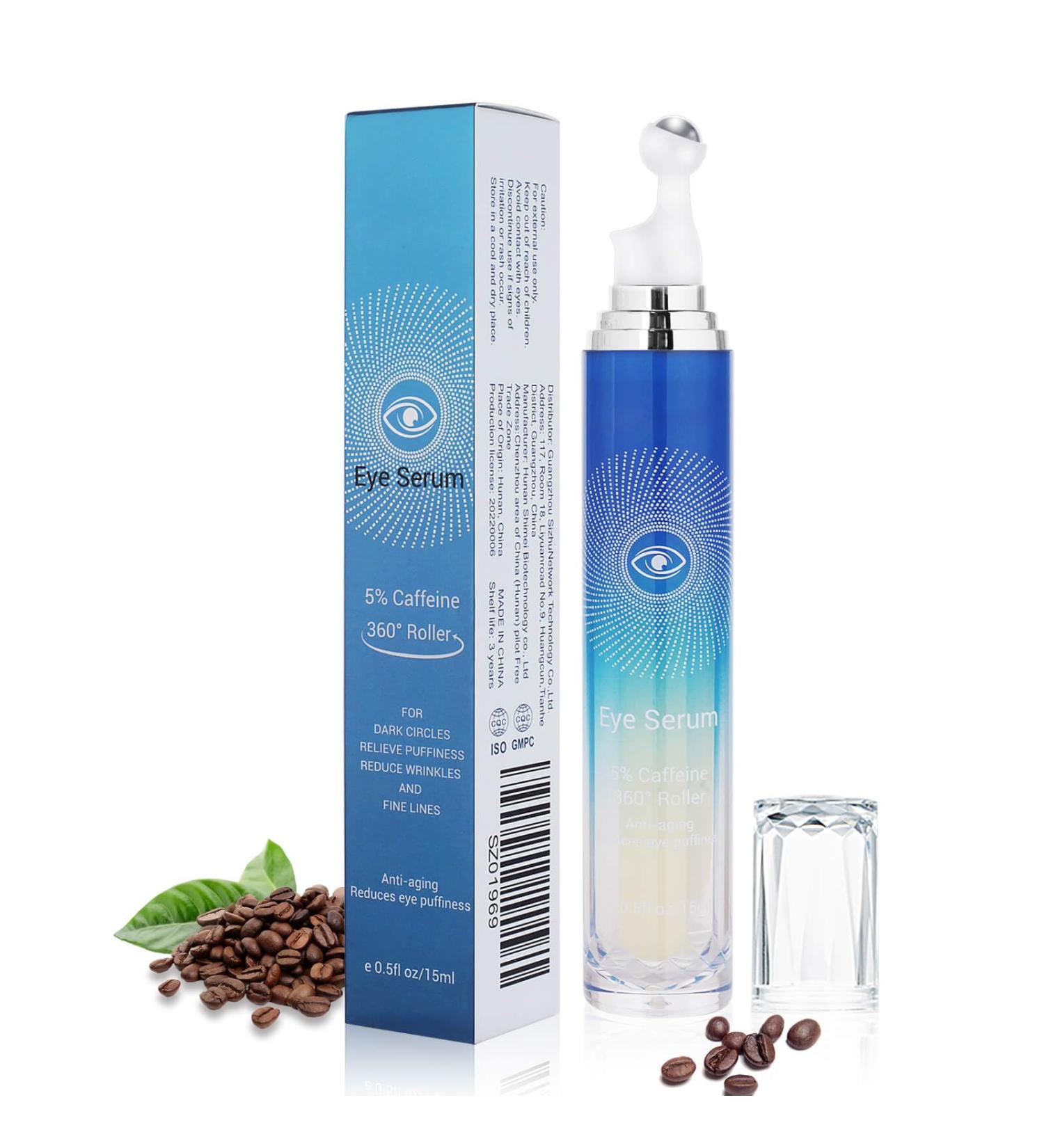 5% Caffeine Eye Serum | 360 Rollerball for Dark Circles Puffiness & Wrinkles - Under Eye Treatment for All - Buy Online on SooperMarket.com